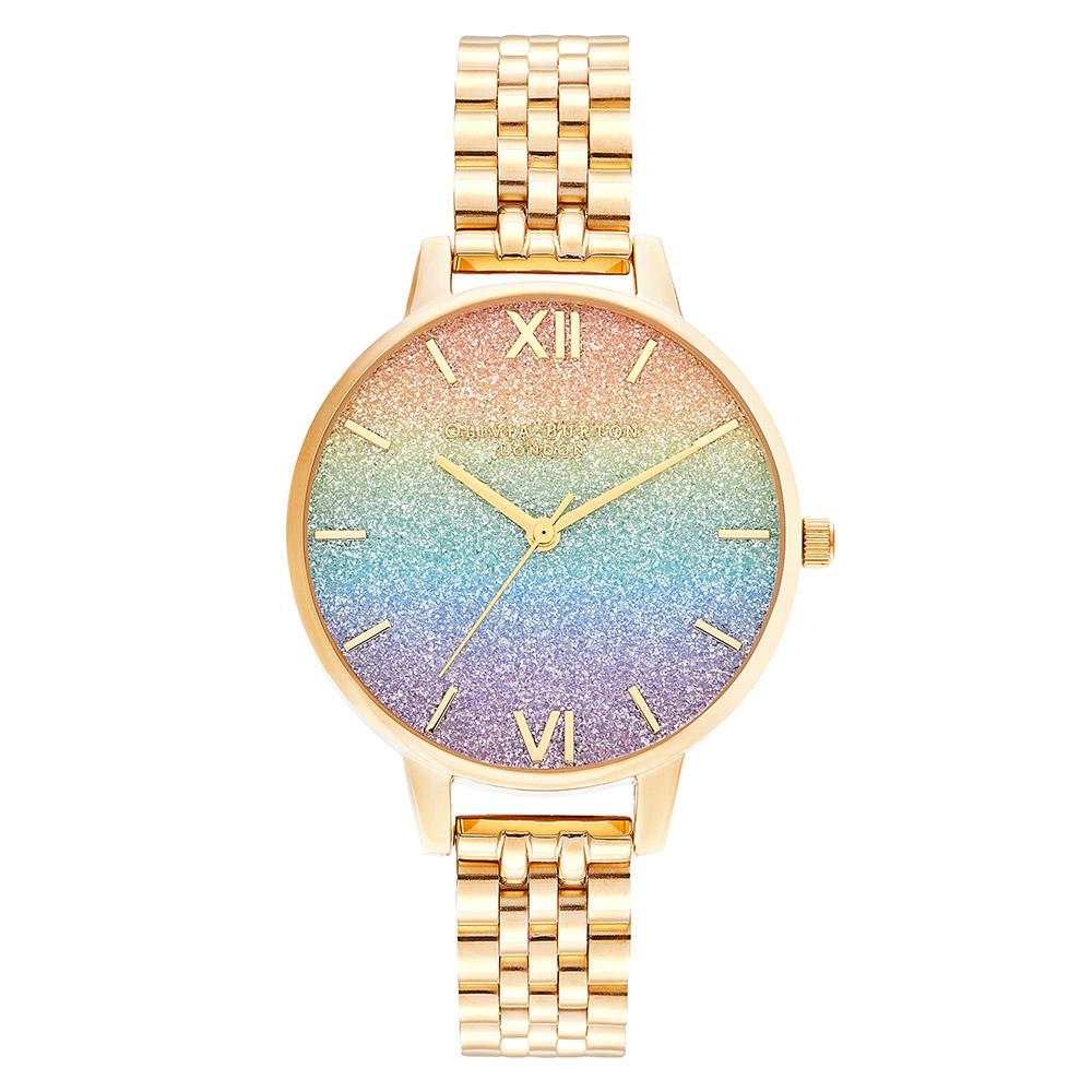 Olivia Burton Rainbow Glitter Dial & Gold Bracelet Ladies Watch - OB16RB23