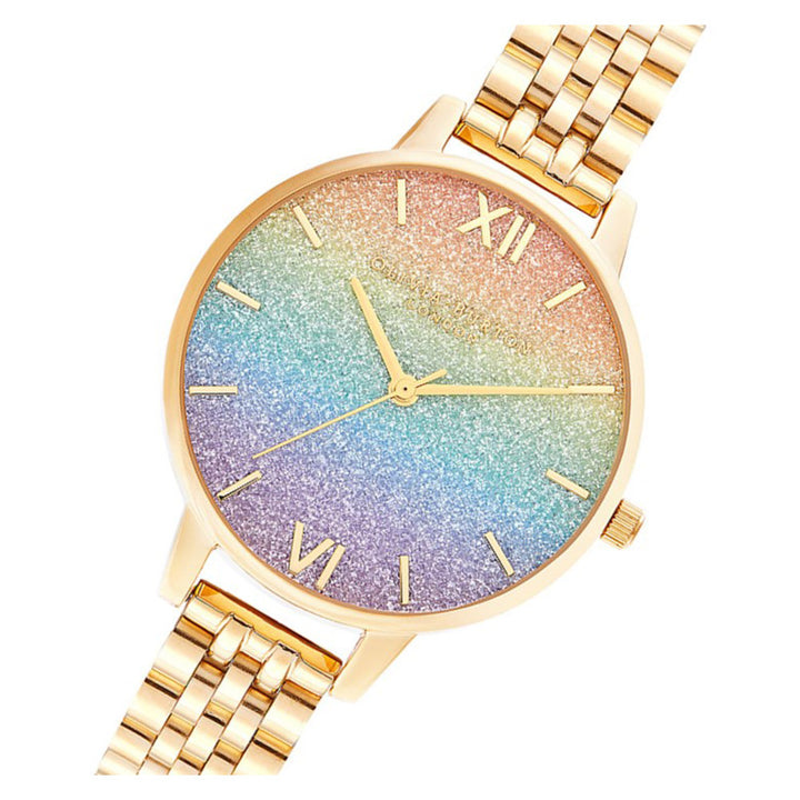 Olivia Burton Rainbow Glitter Dial Gold Steel Women's Watch - OB16RB23