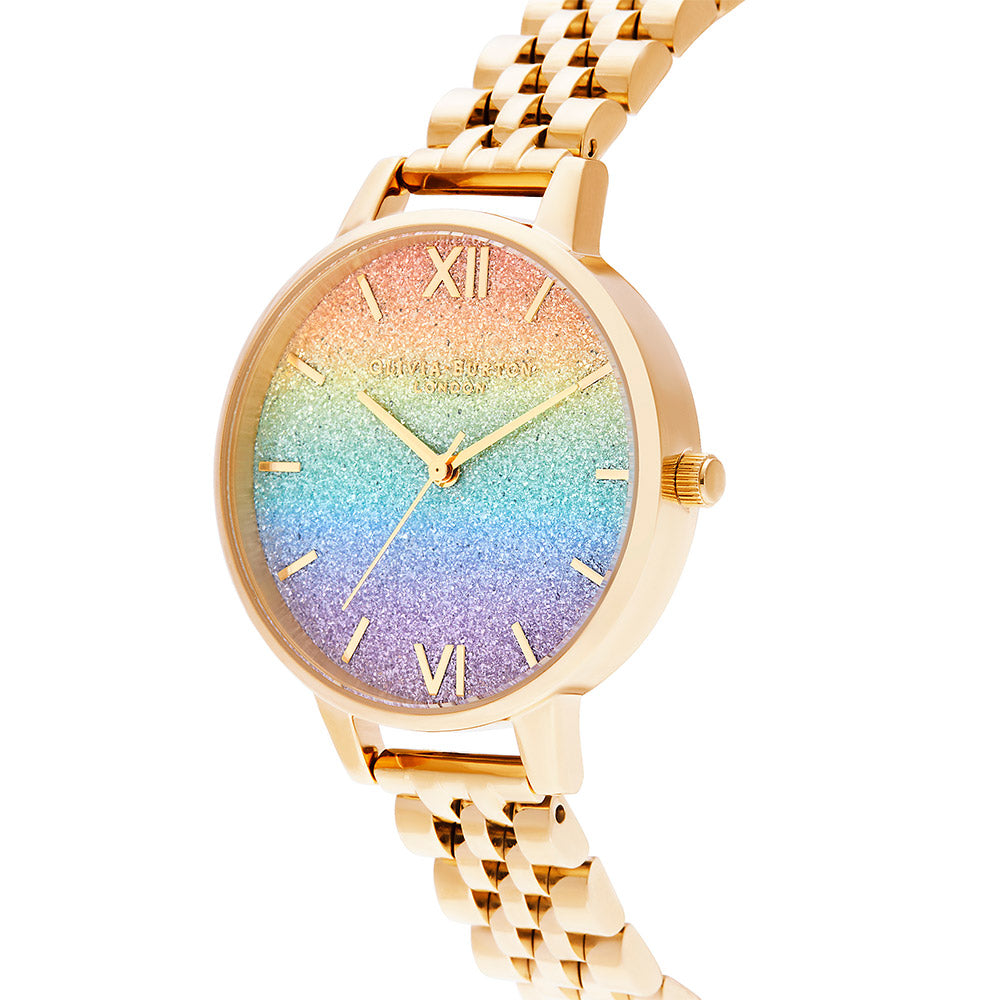 Olivia Burton Rainbow Glitter Dial Gold Steel Women's Watch - OB16RB23