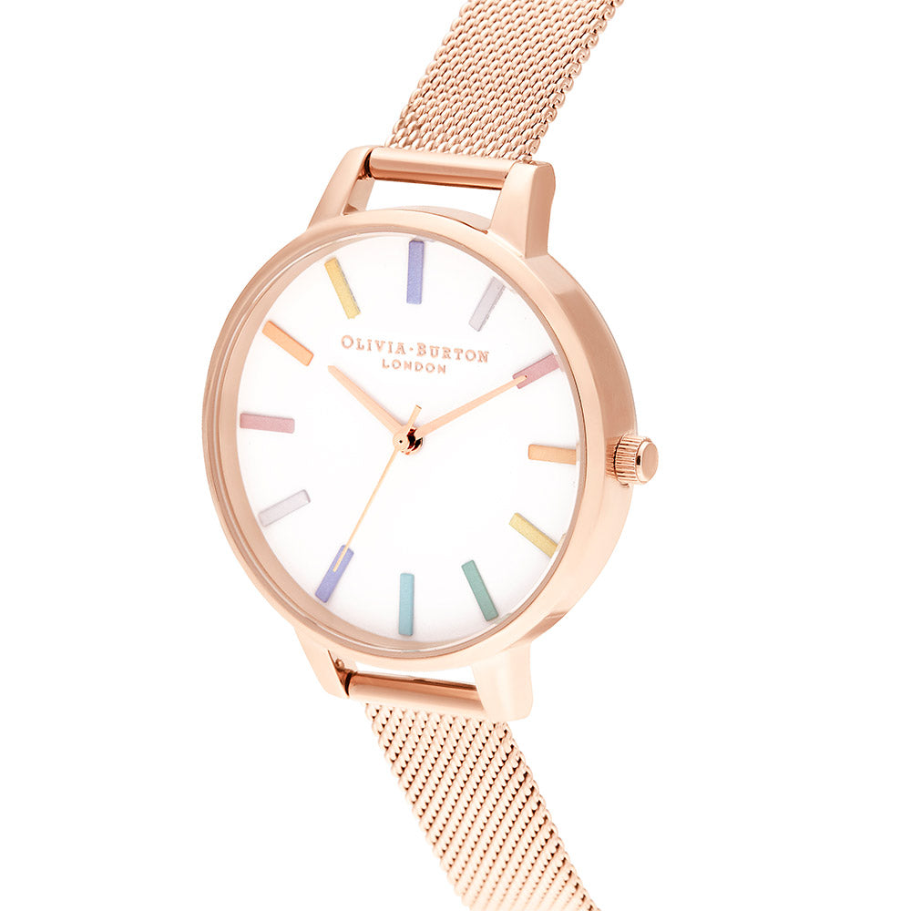 Olivia Burton Rainbow Rose Gold Mesh Ladies Watch - OB16RB24