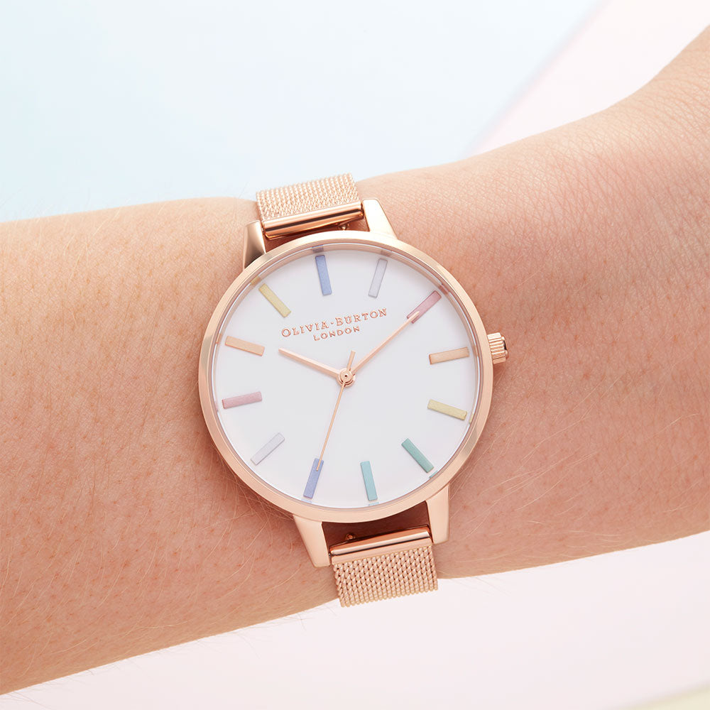 Olivia Burton Rainbow Rose Gold Mesh Ladies Watch - OB16RB24