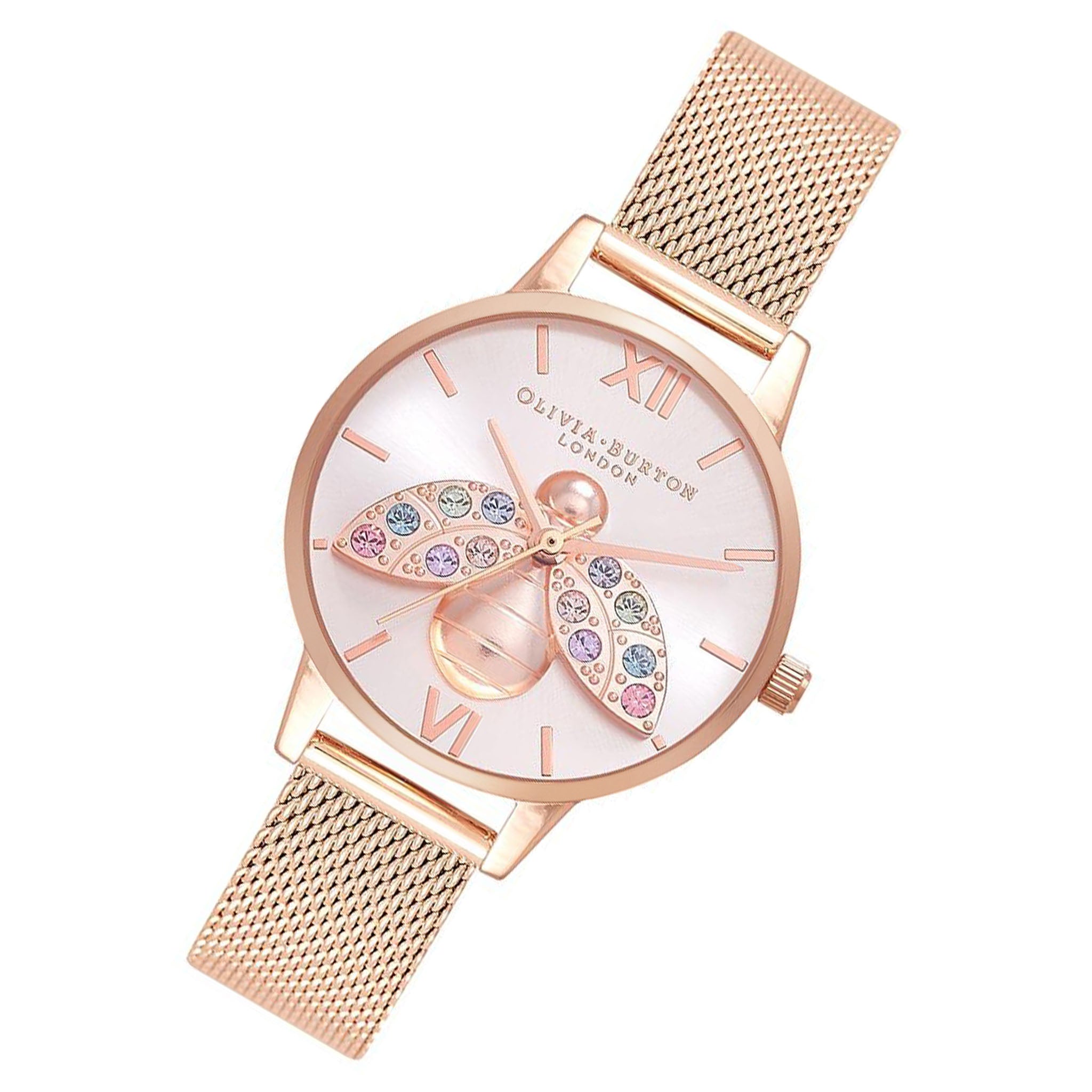 Olivia Burton Rainbow Bee Rose Gold Mesh Women's Watch - OB16RB28