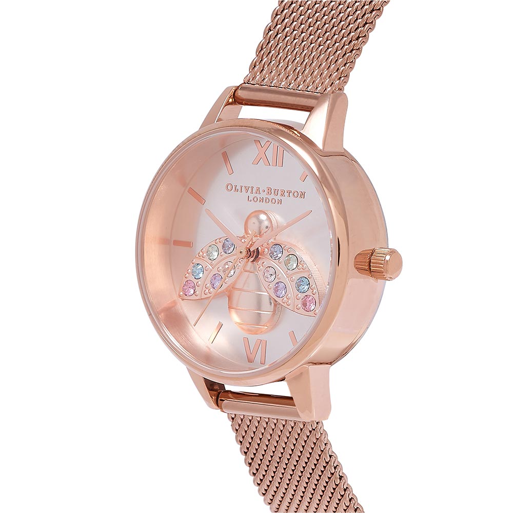 Olivia Burton Rainbow Bee Rose Gold Mesh Women's Watch - OB16RB28