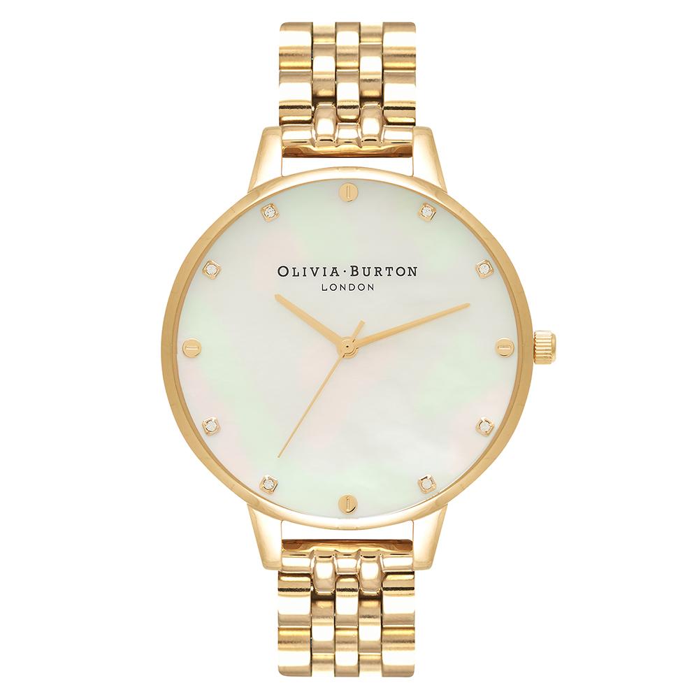 Olivia Burton White Mother Of Pearl, Thin Case Gold Bracelet Women's Watch - OB16SE13