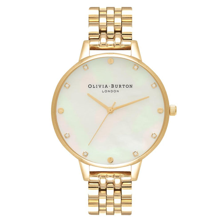 Olivia Burton White Mother Of Pearl, Thin Case Gold Bracelet Women's Watch - OB16SE13