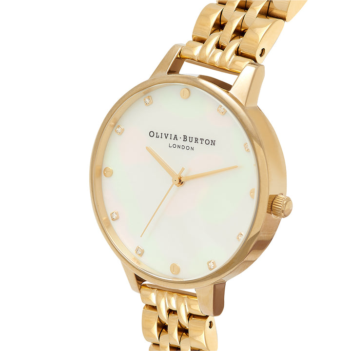 Olivia Burton White Mother Of Pearl, Thin Case Gold Bracelet Women's Watch - OB16SE13