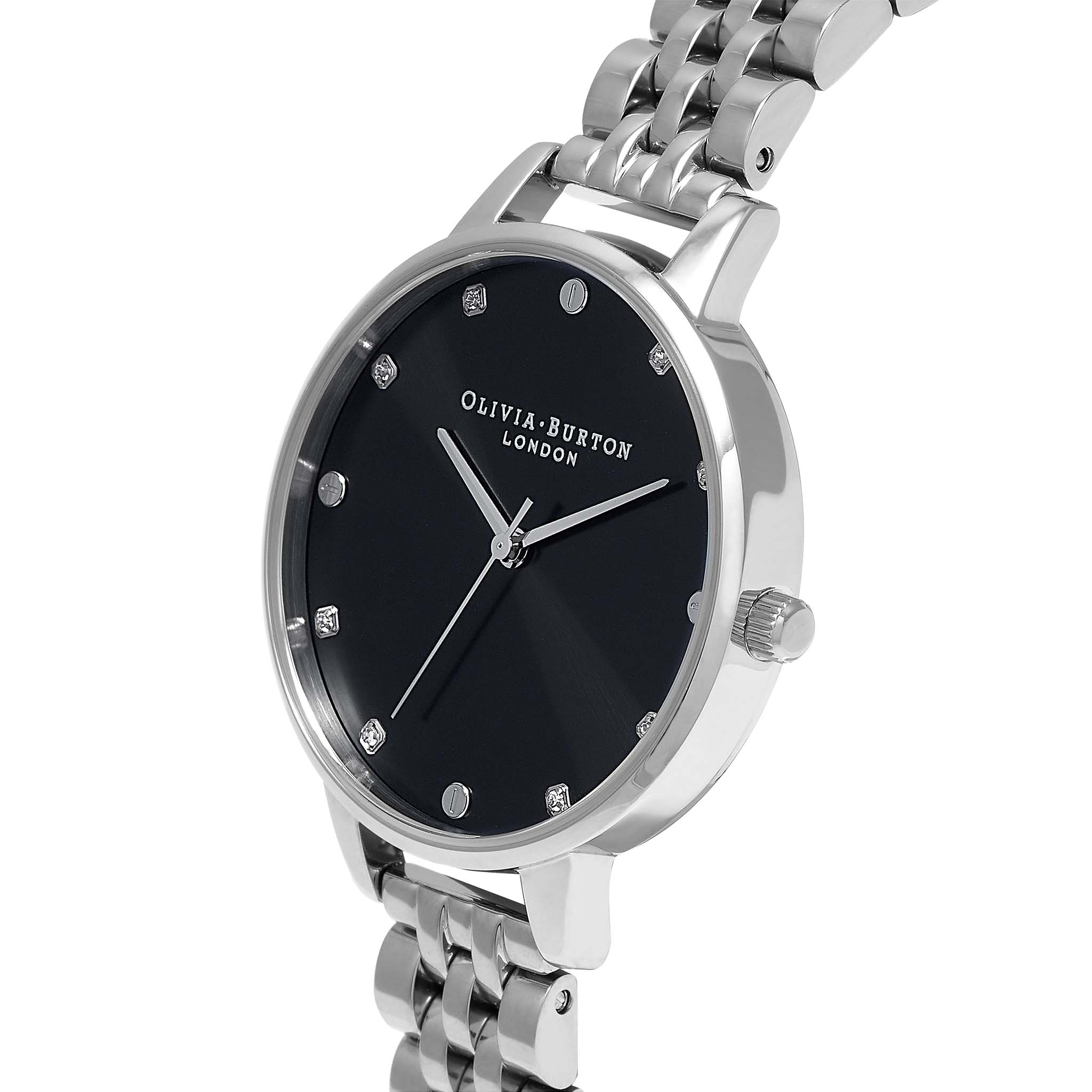 Olivia Burton Classic Demi Silver Steel Black Dial Women's Watch - OB16SE20