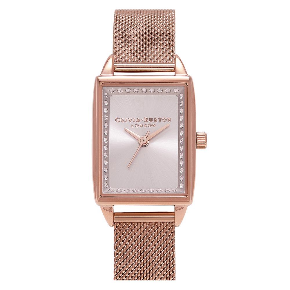 Olivia Burton Classic Sparkle Tank Rose Gold Mesh Women's Watch - OB16SS37