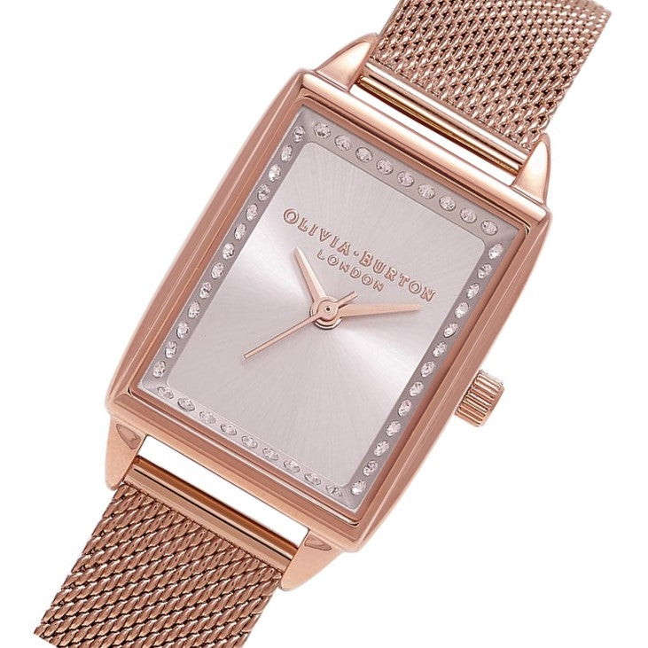 Olivia Burton Classic Sparkle Tank Rose Gold Mesh Women's Watch - OB16SS37