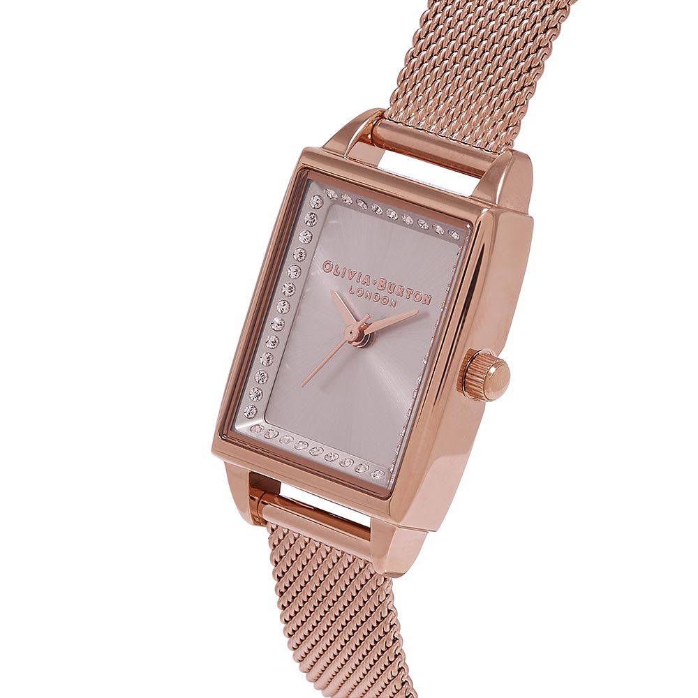 Olivia Burton Classic Sparkle Tank Rose Gold Mesh Women's Watch - OB16SS37