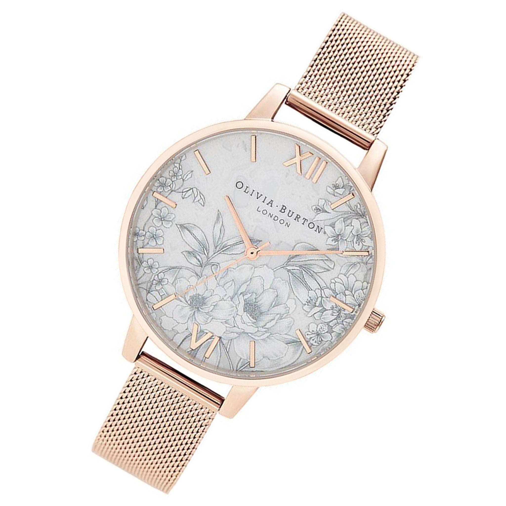Olivia Burton Terrazzo Floral Rose Gold Mesh Women's Watch - OB16TZ04