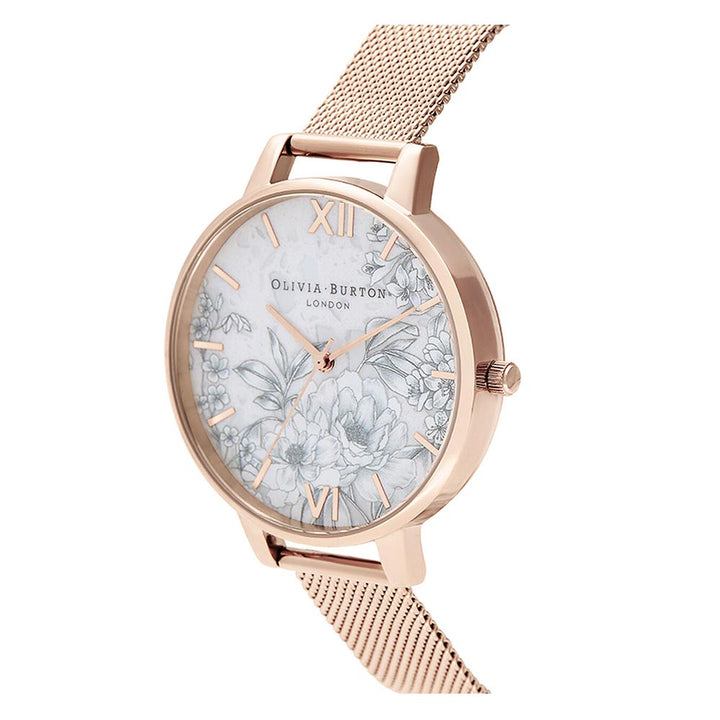 Olivia Burton Terrazzo Floral Rose Gold Mesh Women's Watch - OB16TZ04