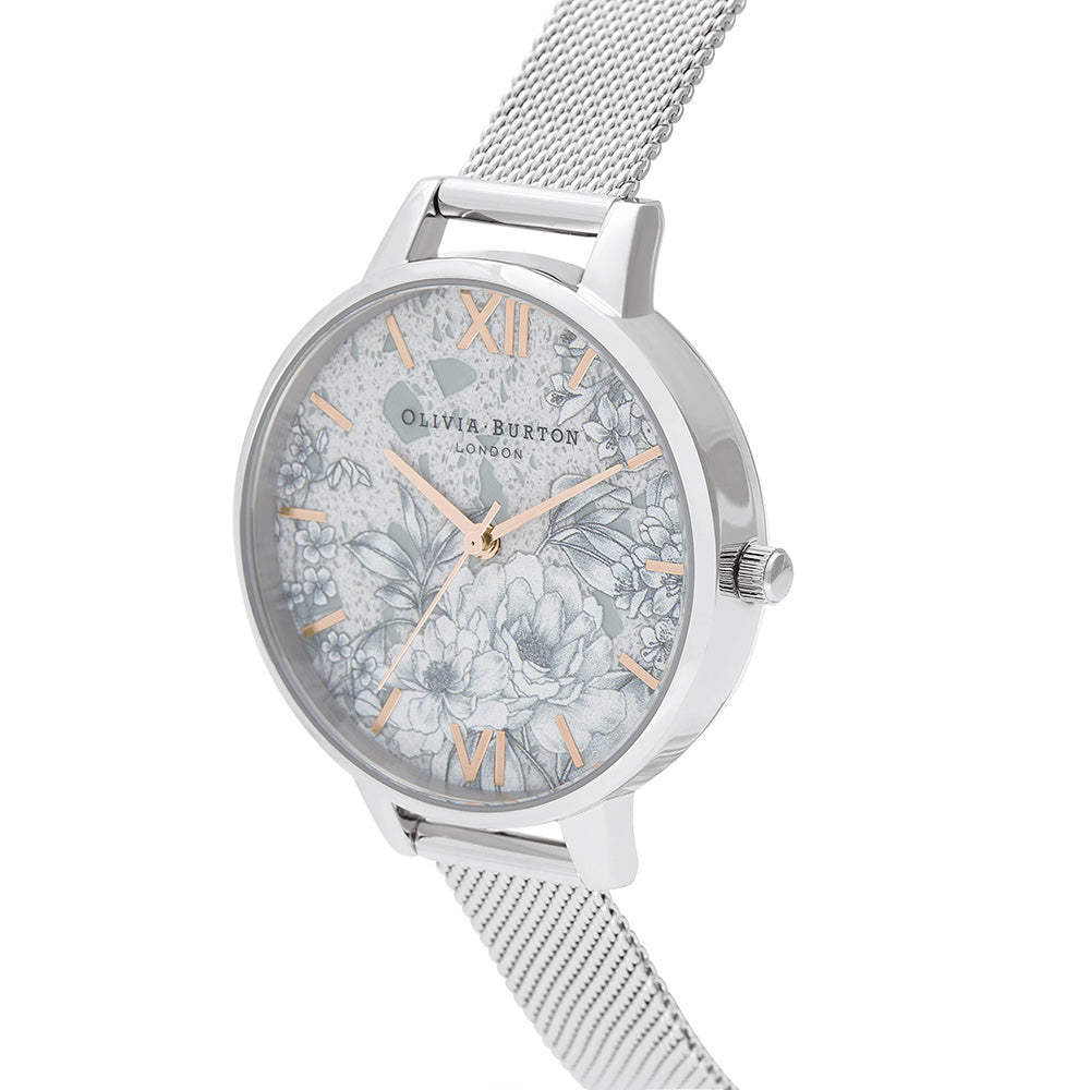 Olivia Burton Terrazzo Floral Silver Mesh Ladies Watch - OB16TZ06