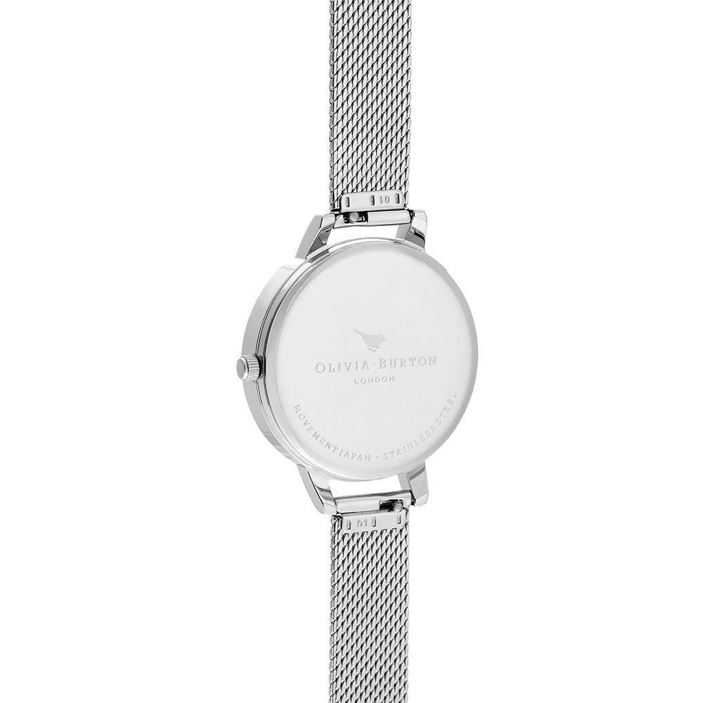 Olivia Burton Under The Sea Silver Mesh Floral Dial Women's Watch - OB16US11