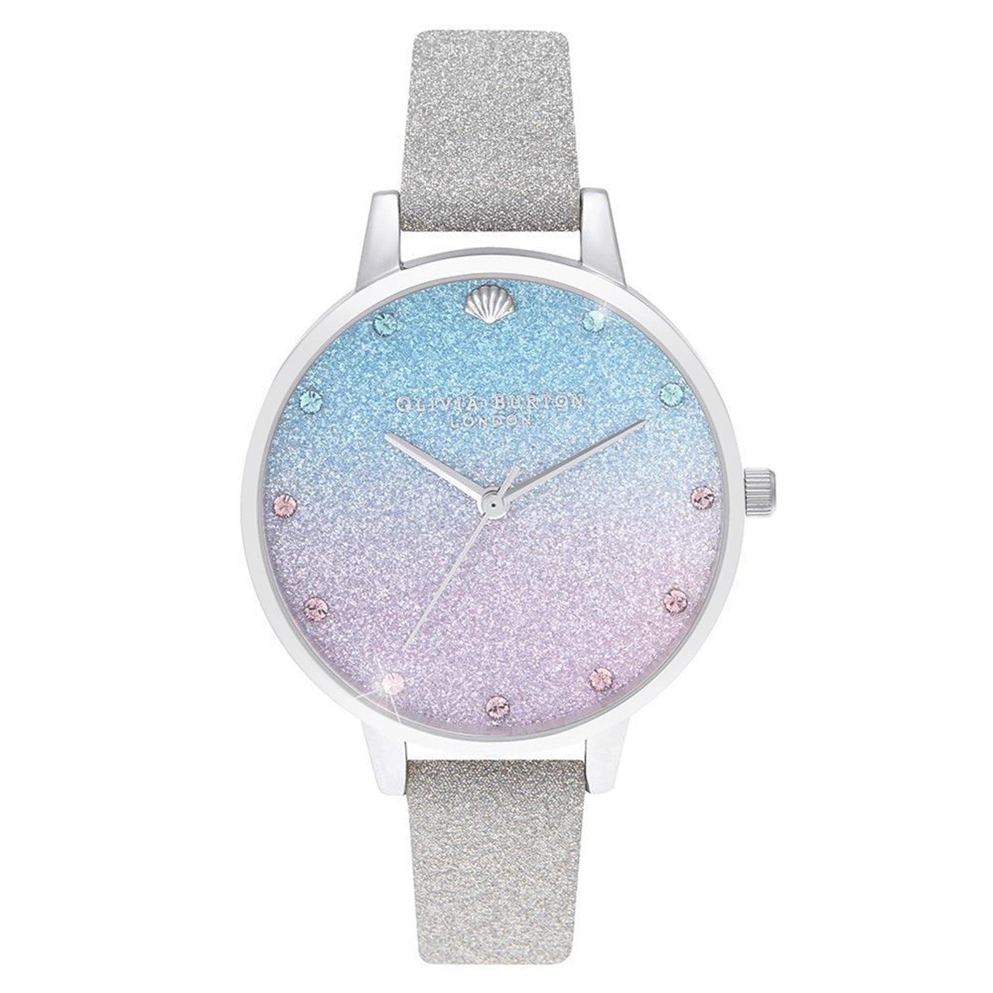 Olivia Burton Under The Sea Silver Glitter Leather Women's Watch - OB16US49