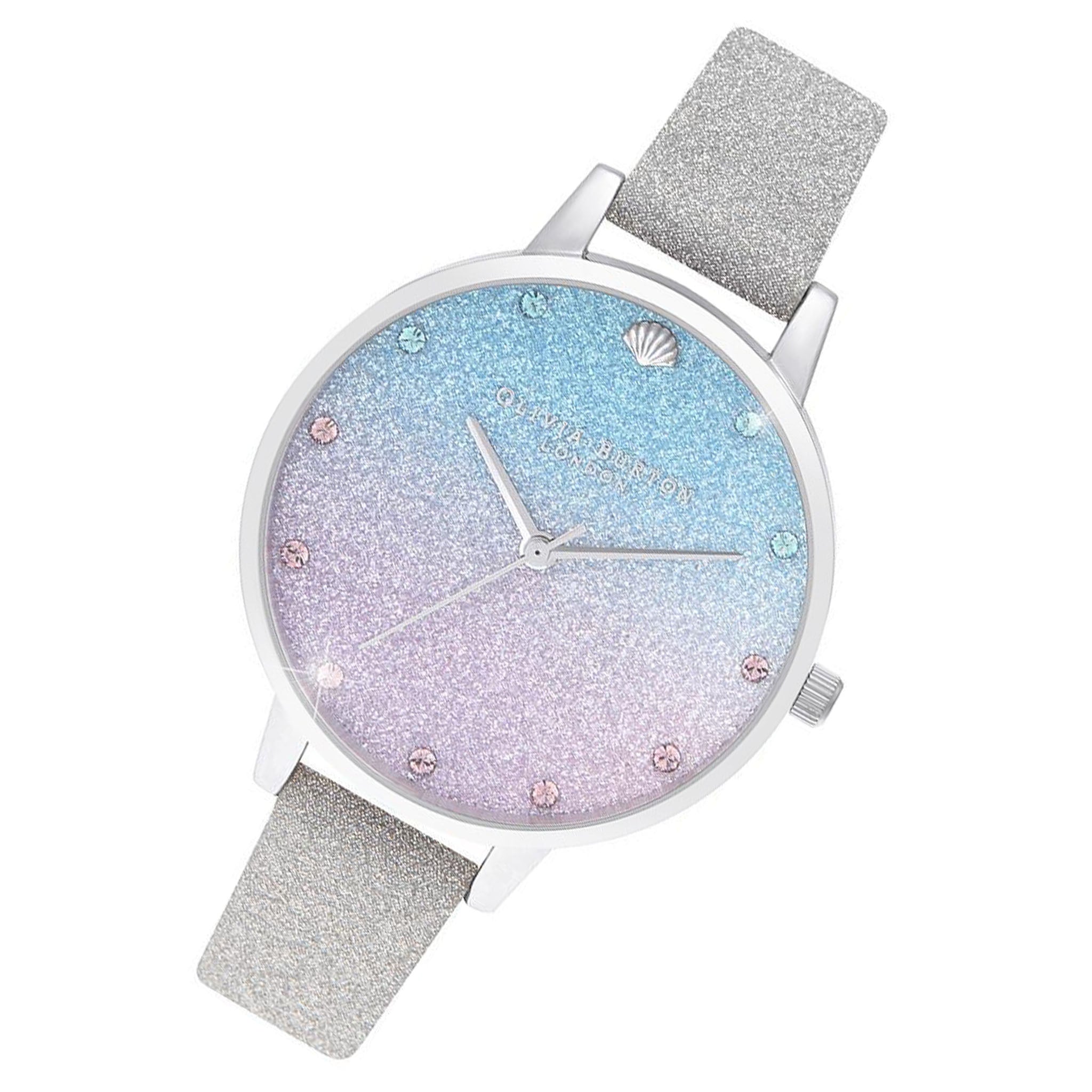 Olivia Burton Under The Sea Silver Glitter Leather Women's Watch - OB16US49
