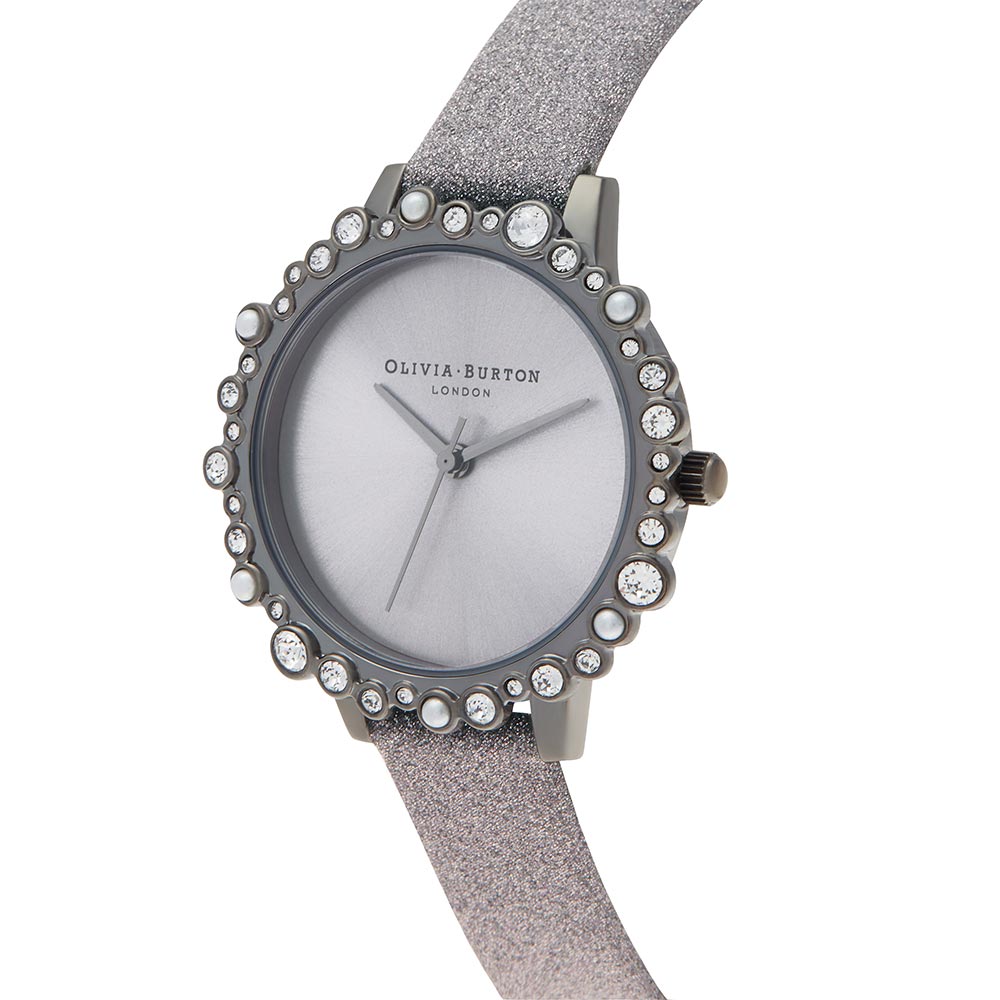 Olivia Burton Bubble Case Lilac Glitter Leather Women's Watch - OB16US51