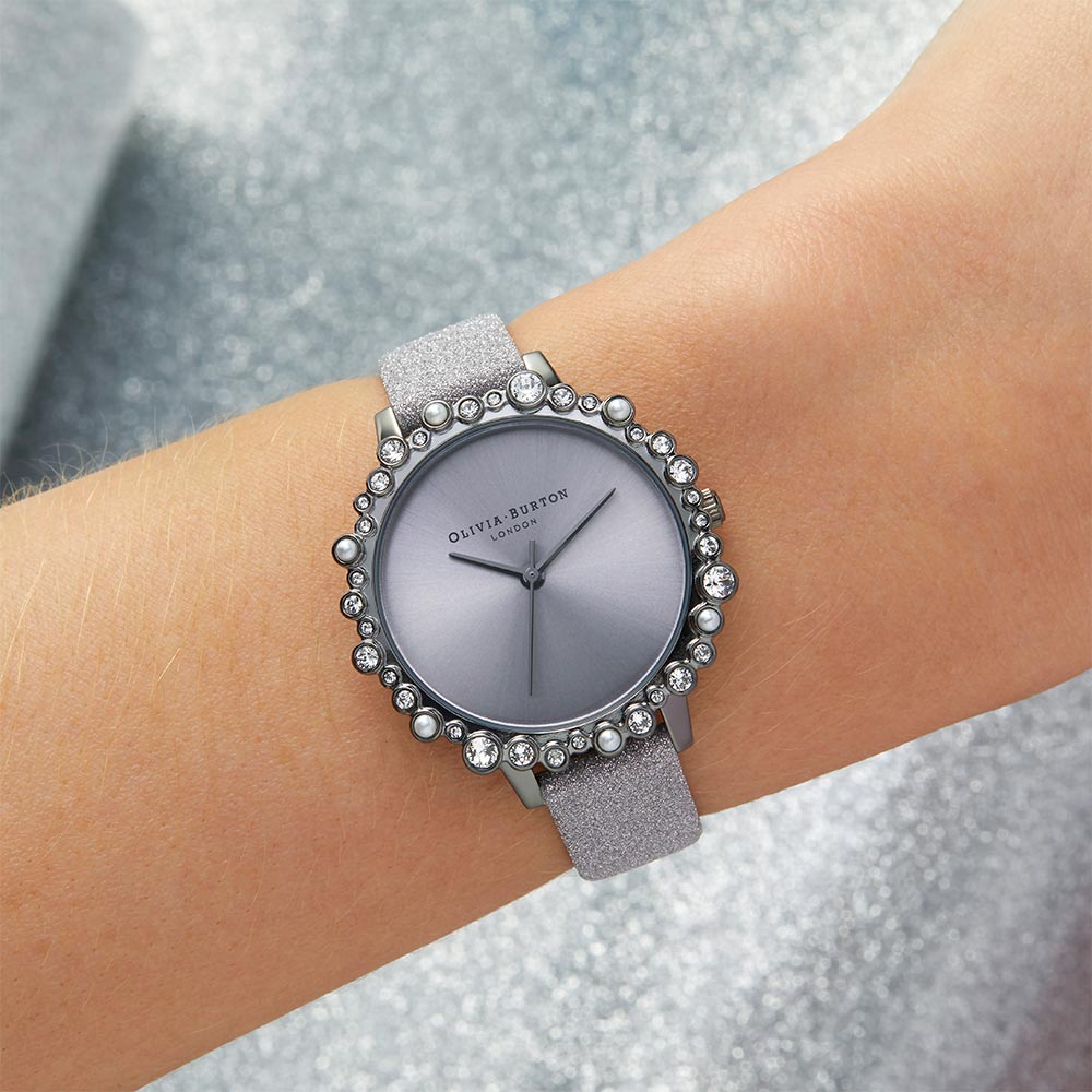 Olivia Burton Bubble Case Lilac Glitter Leather Women's Watch - OB16US51