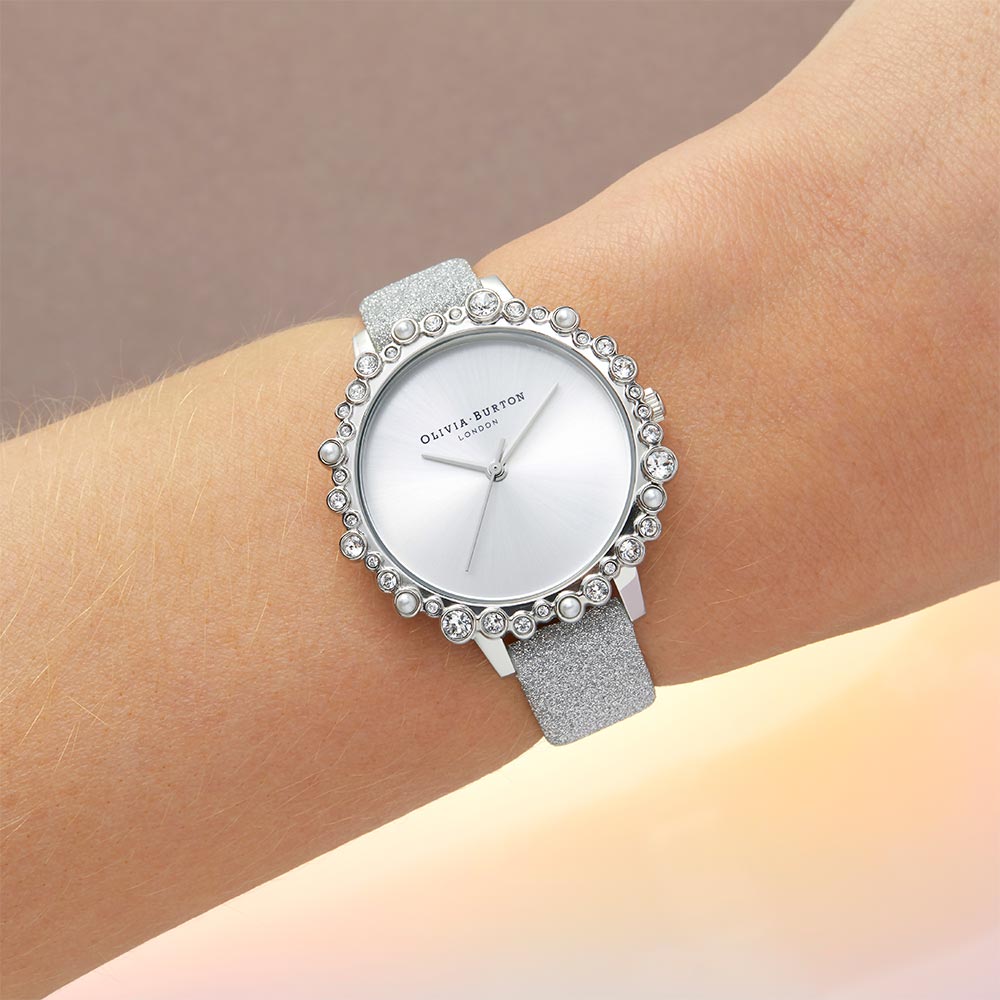 Olivia Burton Bubble Case Midi Dial Grey Glitter Strap Women's Watch - OB16US52