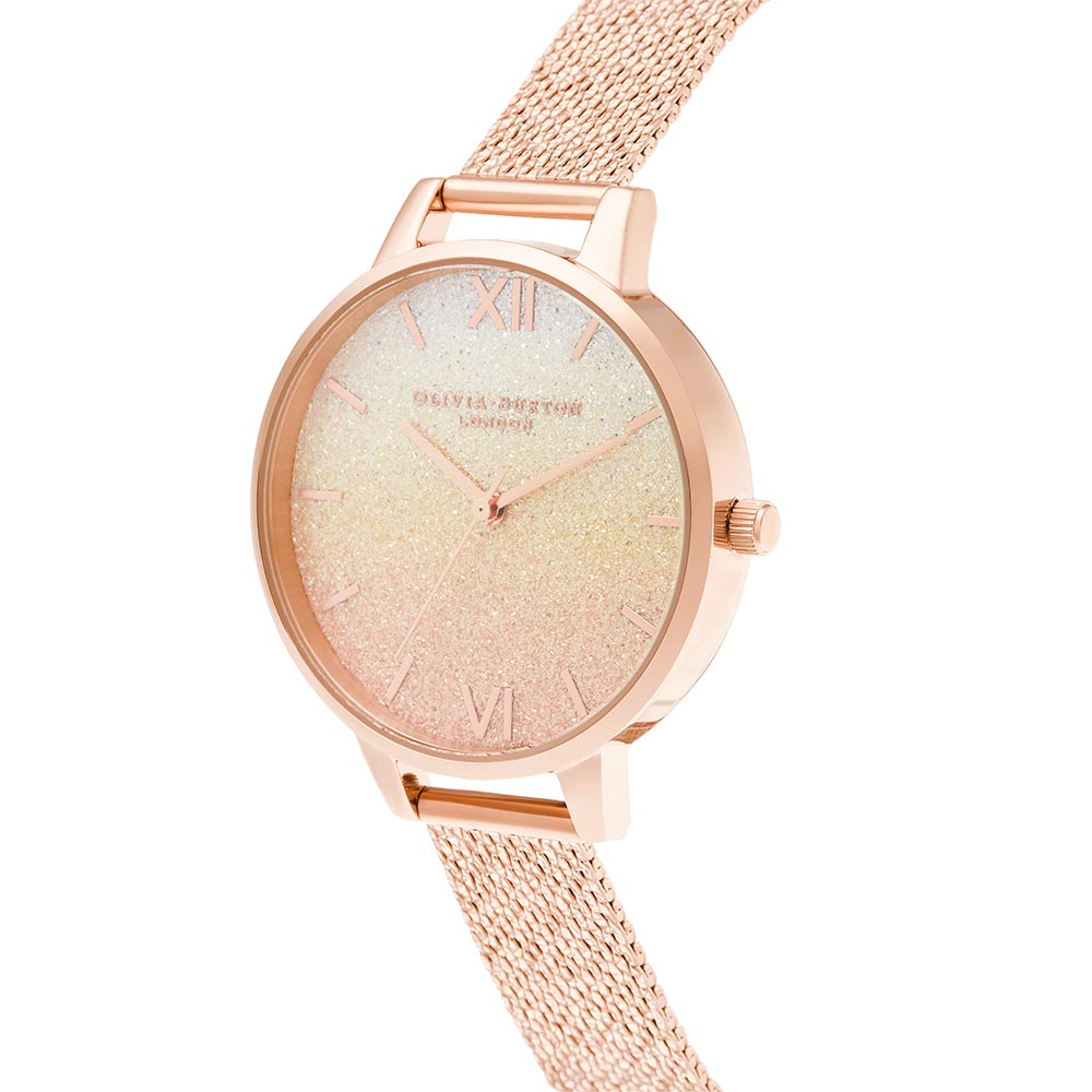 Olivia Burton Sunset Ombre Glitter Demi Rose Gold Boucle Mesh Women's Watch - OB16US58