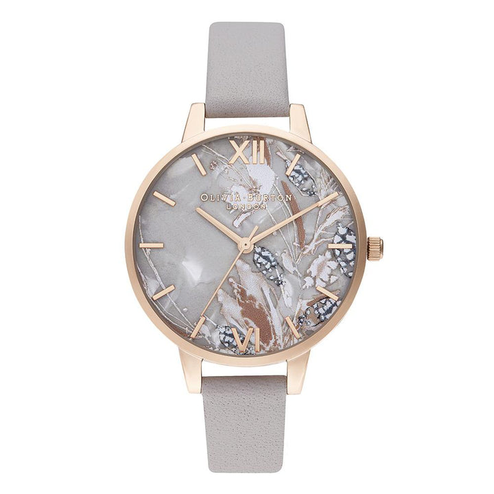 Olivia Burton Abstract Florals Grey Lilac Leather Ladies Watch - OB16VM37