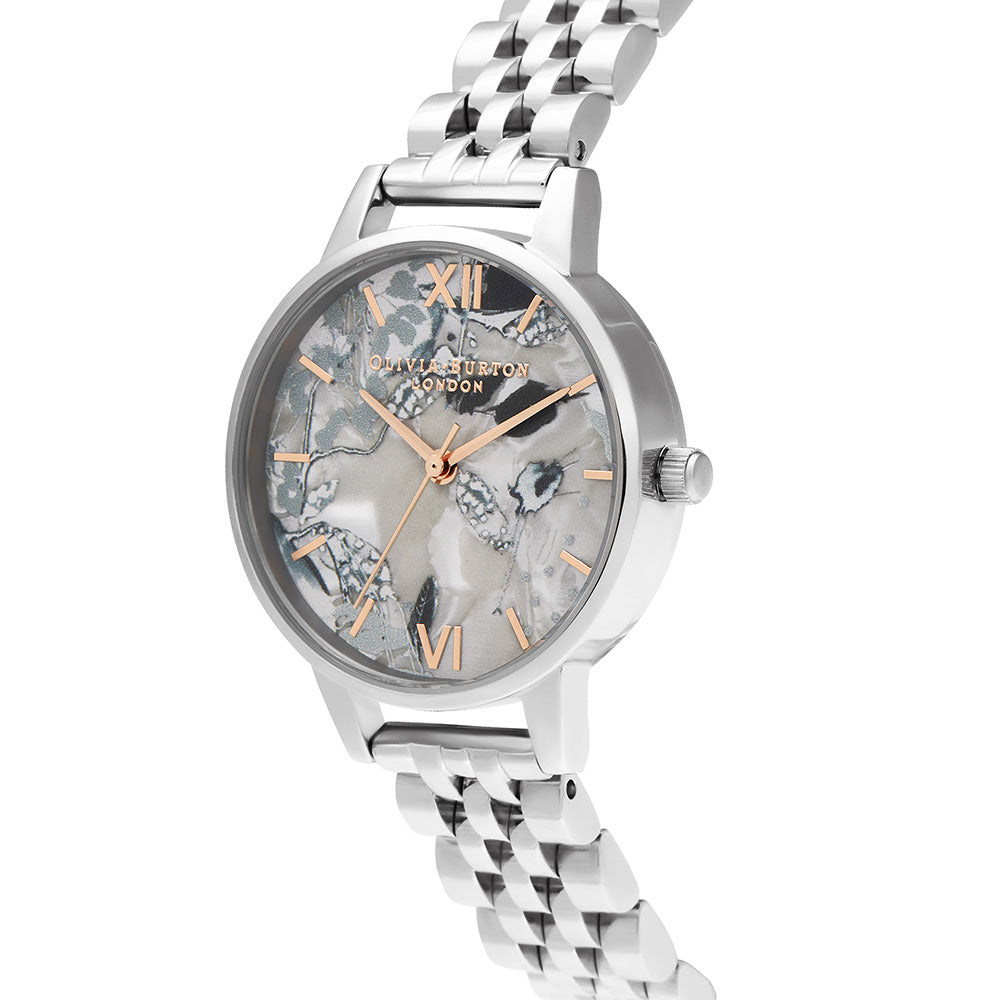 Olivia Burton Abstract Florals Silver Steel Women's Watch - OB16VM38