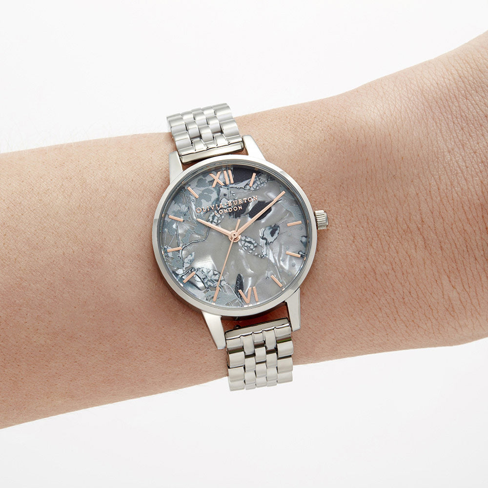 Olivia Burton Abstract Florals Silver Steel Women's Watch - OB16VM38