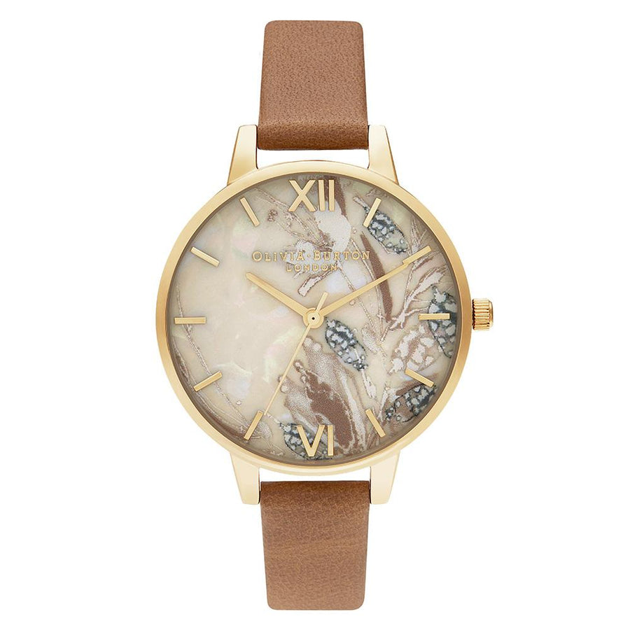 Olivia Burton Abstract Florals Honey Tan Leather Ladies Watch - OB16VM39