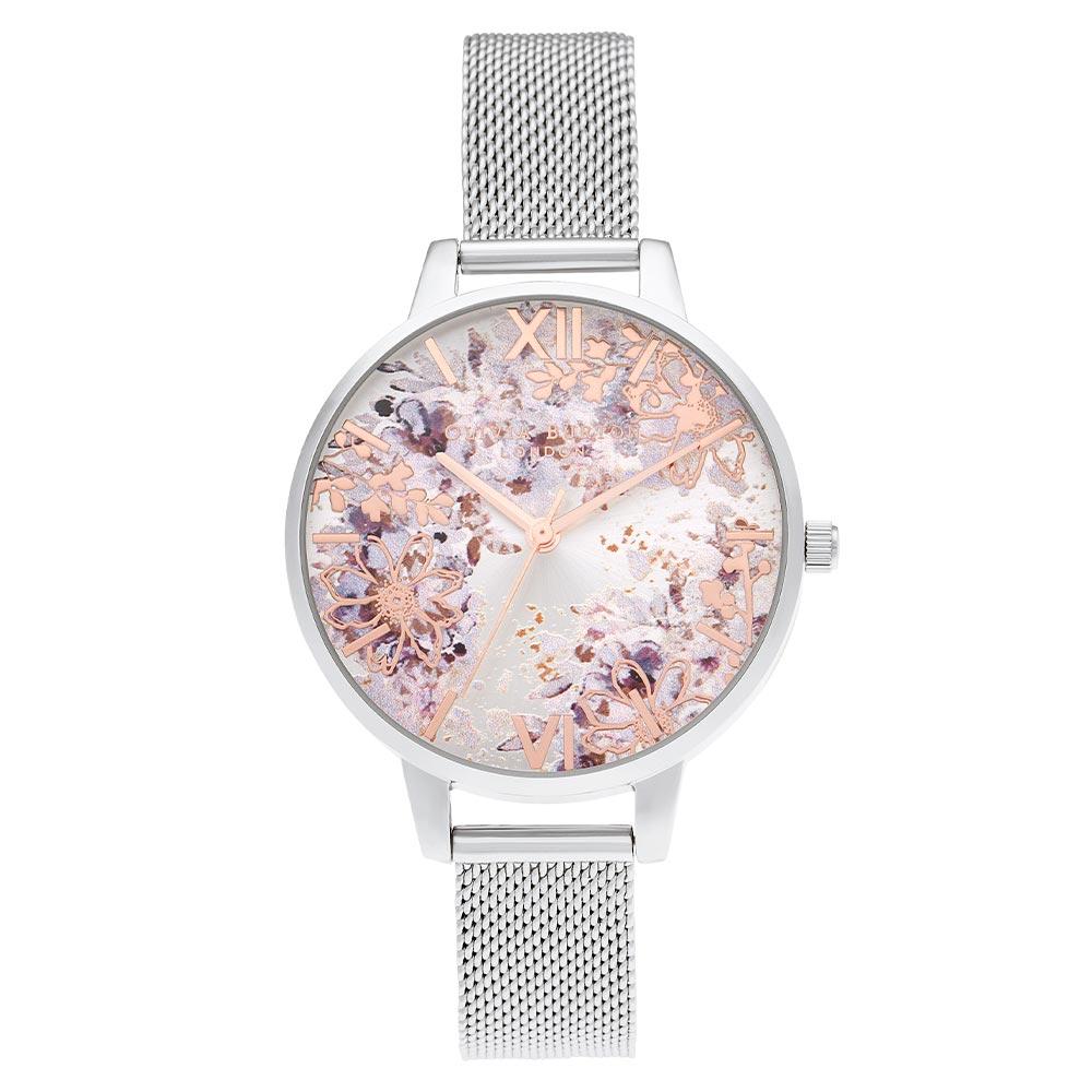 Olivia Burton Abstract Floral Demi Silver Mesh Women's Watch - OB16VM46