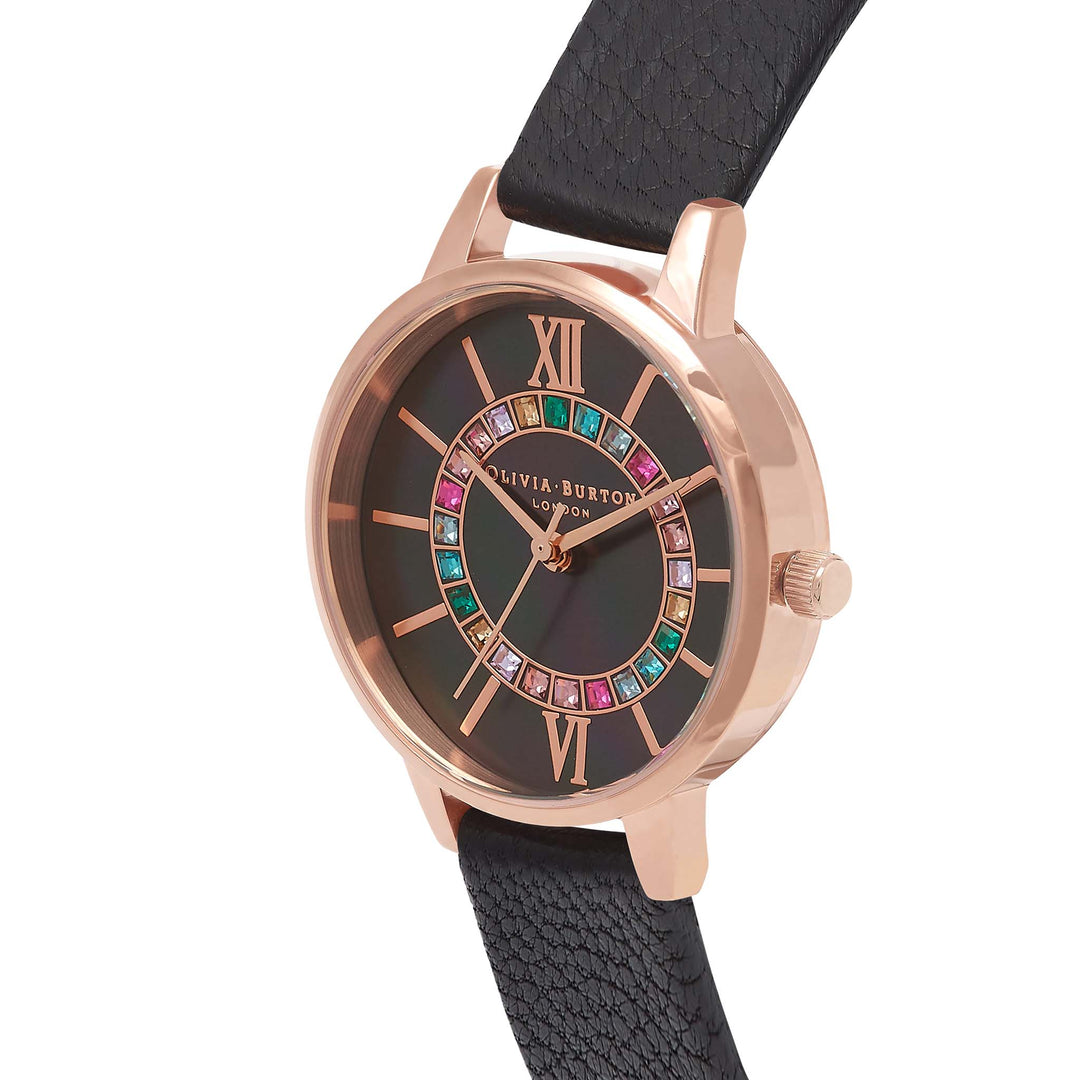 Olivia Burton Wonderland Midi Dial Black & Rose Gold Women's Watch - OB16WD100