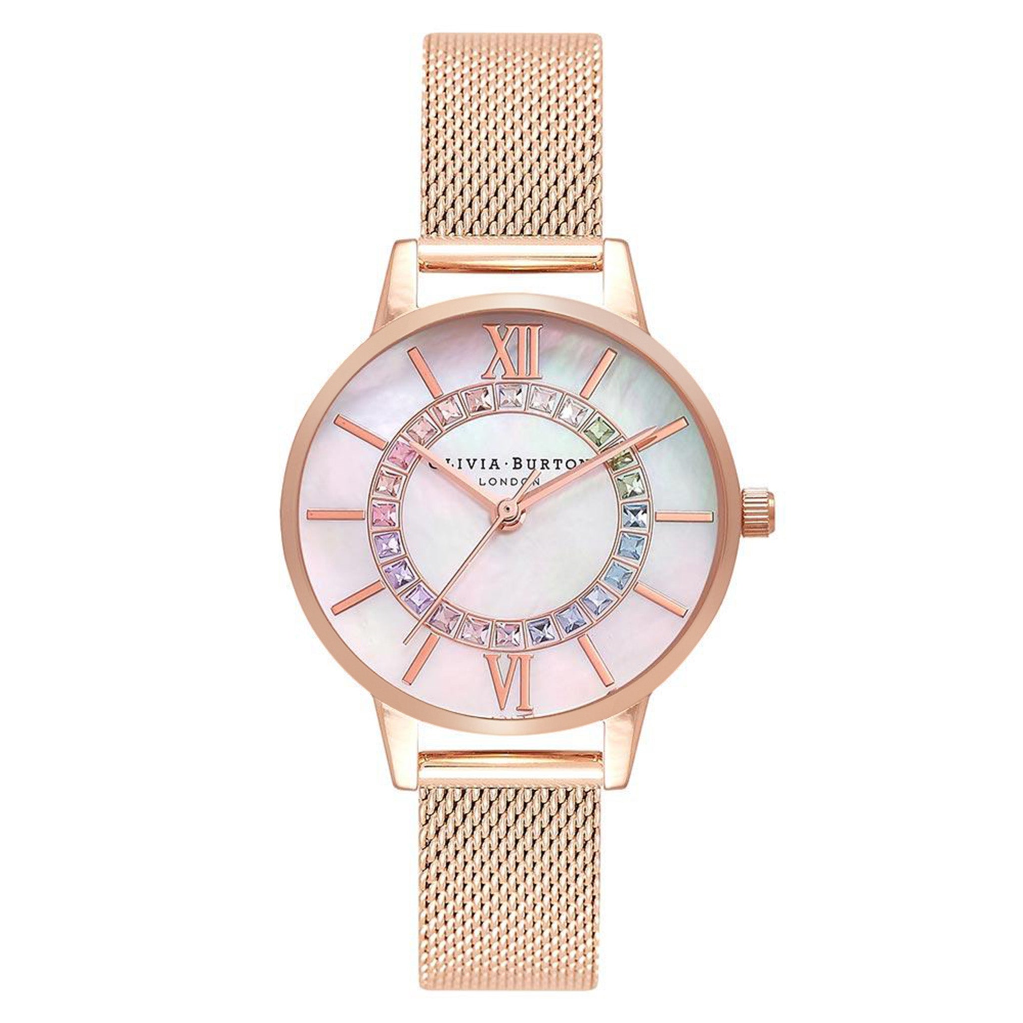Olivia Burton Rainbow Sparkle Wonderland Rose Gold Mesh Women's Watch - OB16WD95