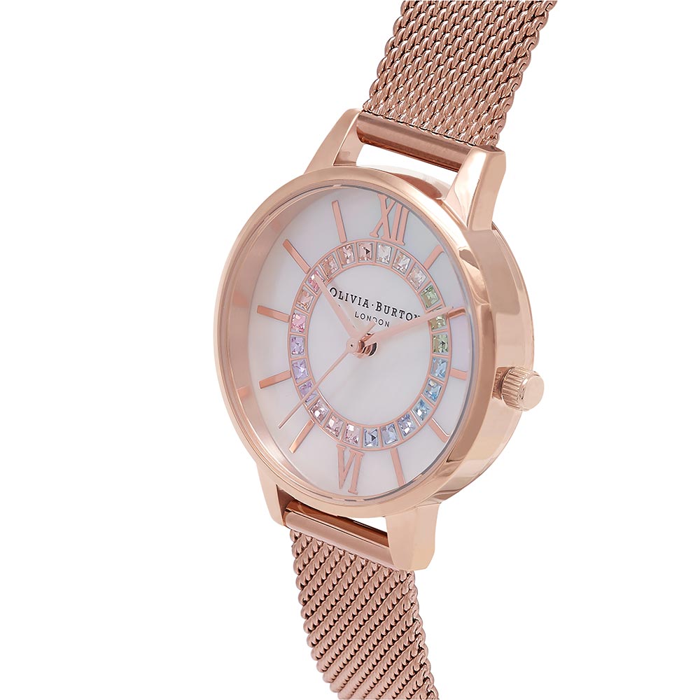 Olivia Burton Rainbow Sparkle Wonderland Rose Gold Mesh Women's Watch - OB16WD95
