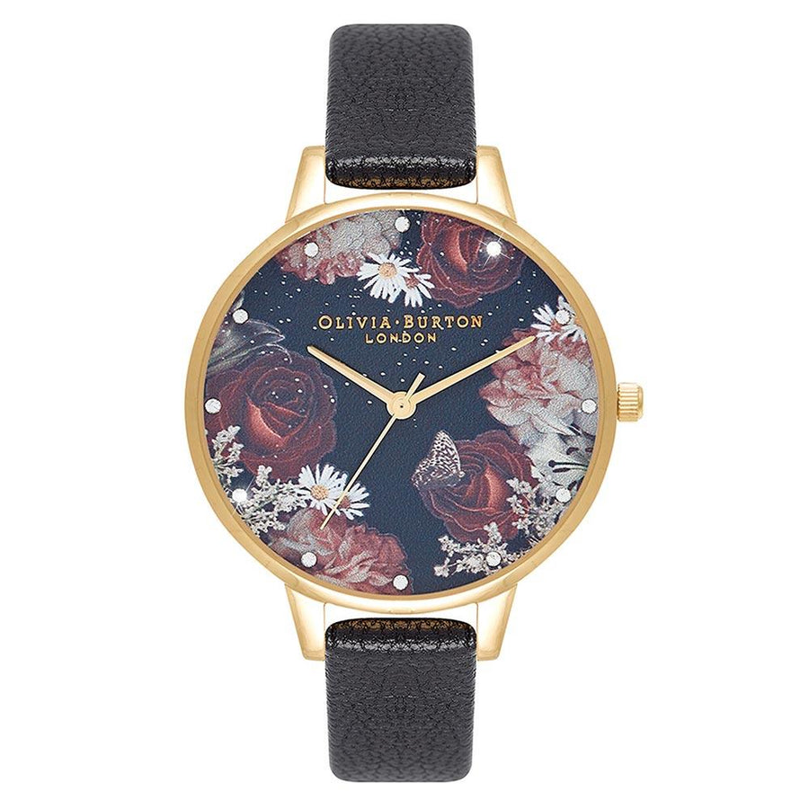 Olivia Burton Winter Blooms Demi Black Leather Women's Watch - OB16WG74