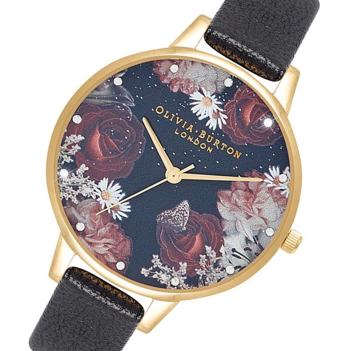 Olivia Burton Winter Blooms Demi Black Leather Women's Watch - OB16WG74