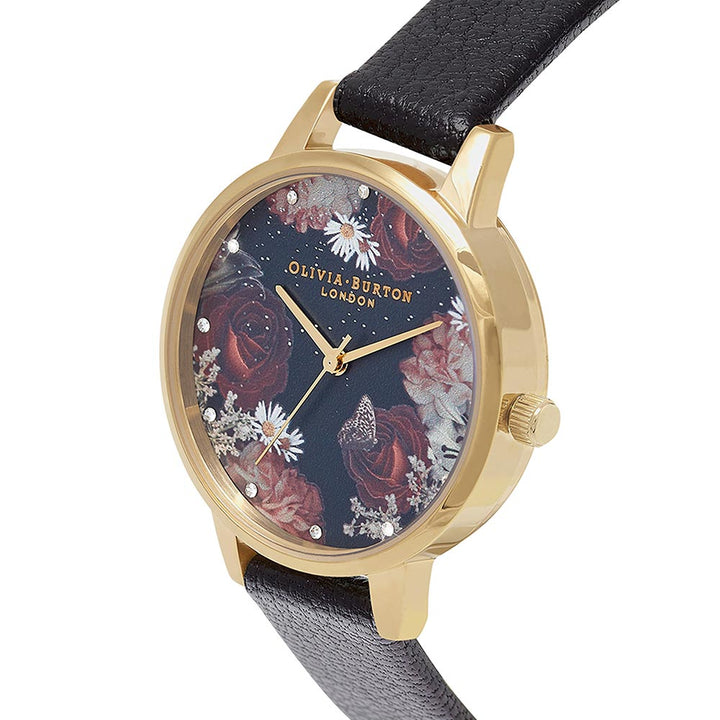 Olivia Burton Winter Blooms Demi Black Leather Women's Watch - OB16WG74