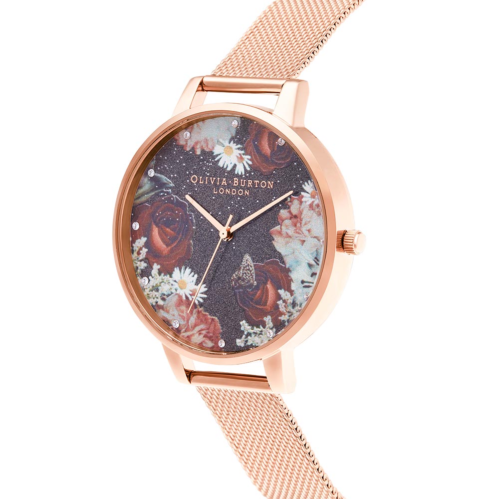 Olivia Burton Winter Blooms Rose Gold Mesh Women's Watch - OB16WG80