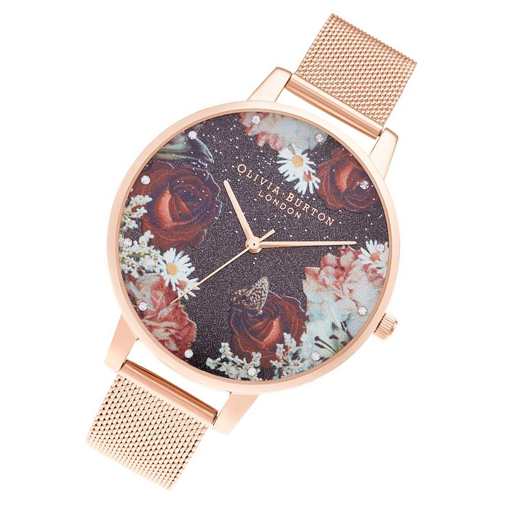 Olivia Burton Winter Blooms Rose Gold Mesh Women's Watch - OB16WG80