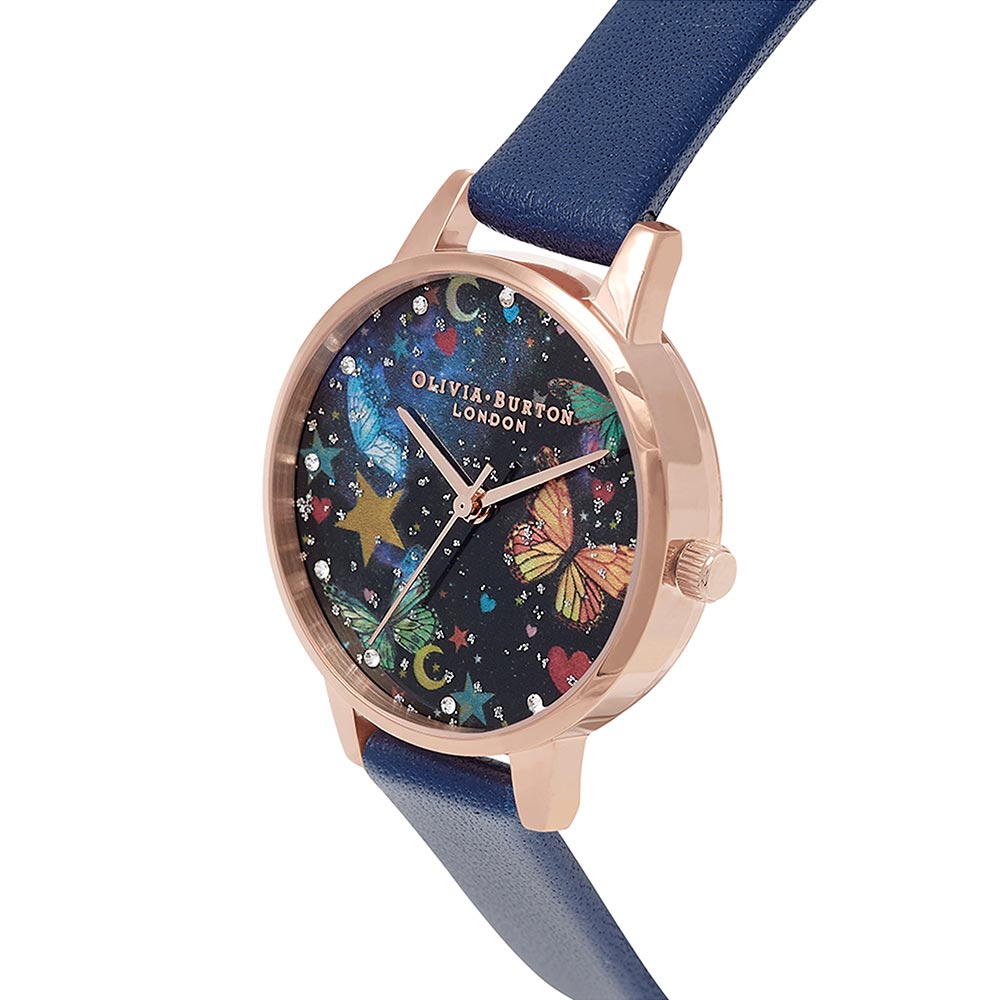 Olivia Burton Midi Night Garden Butterflies Navy & Rose Gold Women's Watch - OB16WG81