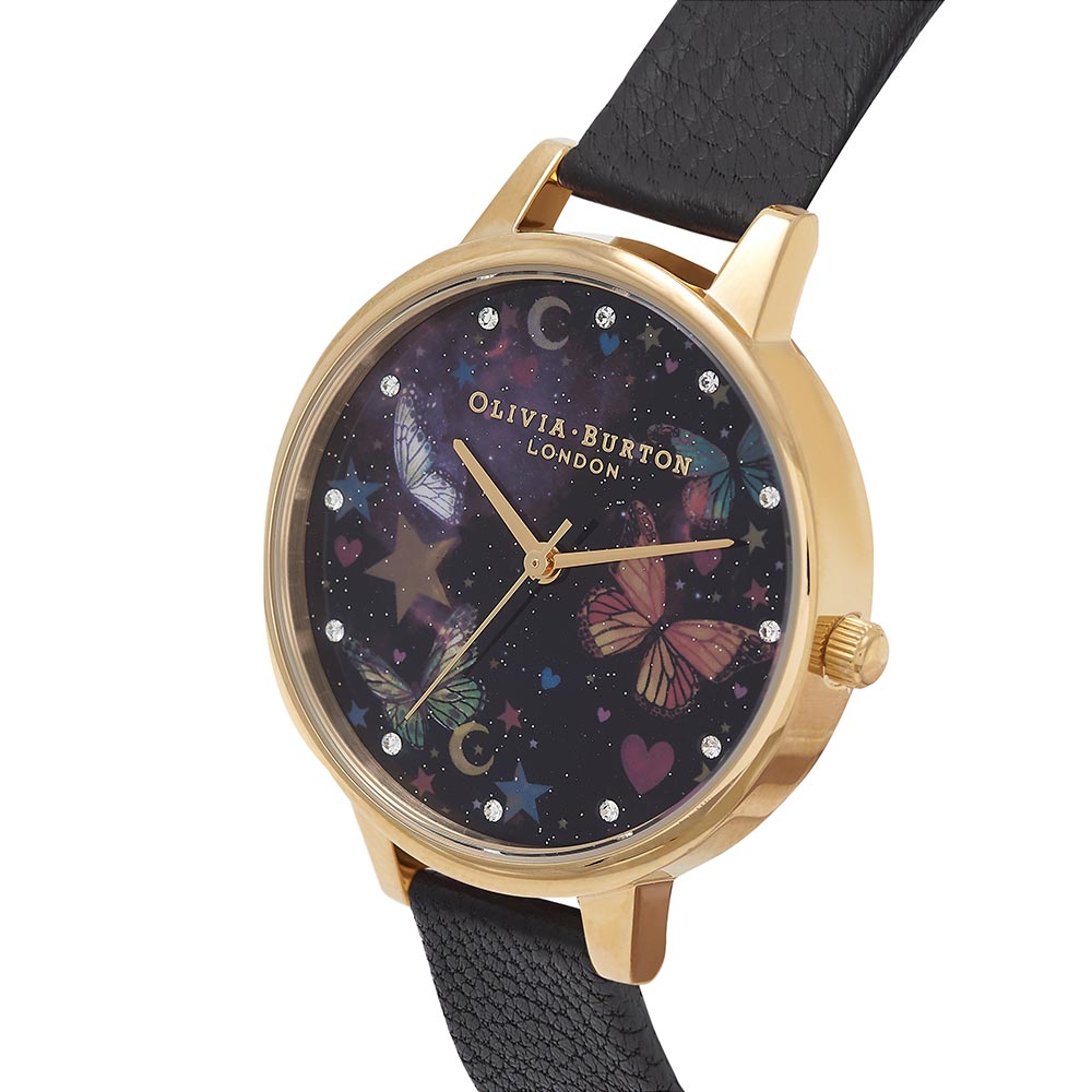 Olivia Burton Demi Night Garden Butterflies Black & Gold Women's Watch - OB16WG82