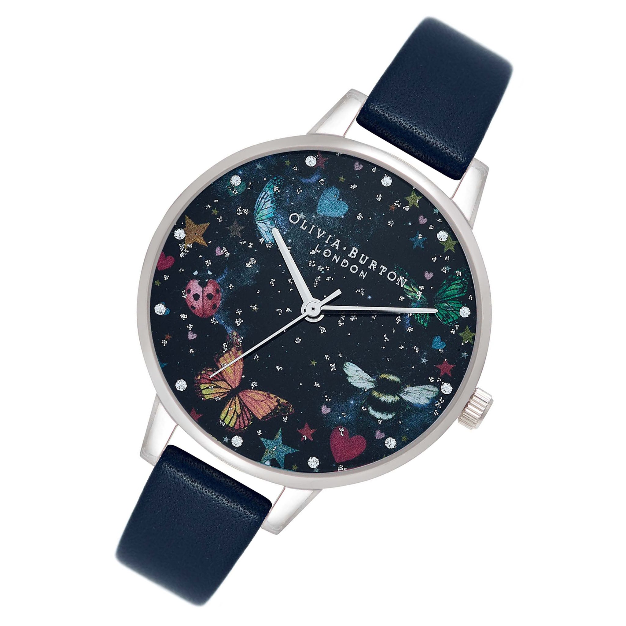 Olivia Burton Night Garden Demi Dial, Slim Case Navy & Silver Watch - OB16WG86