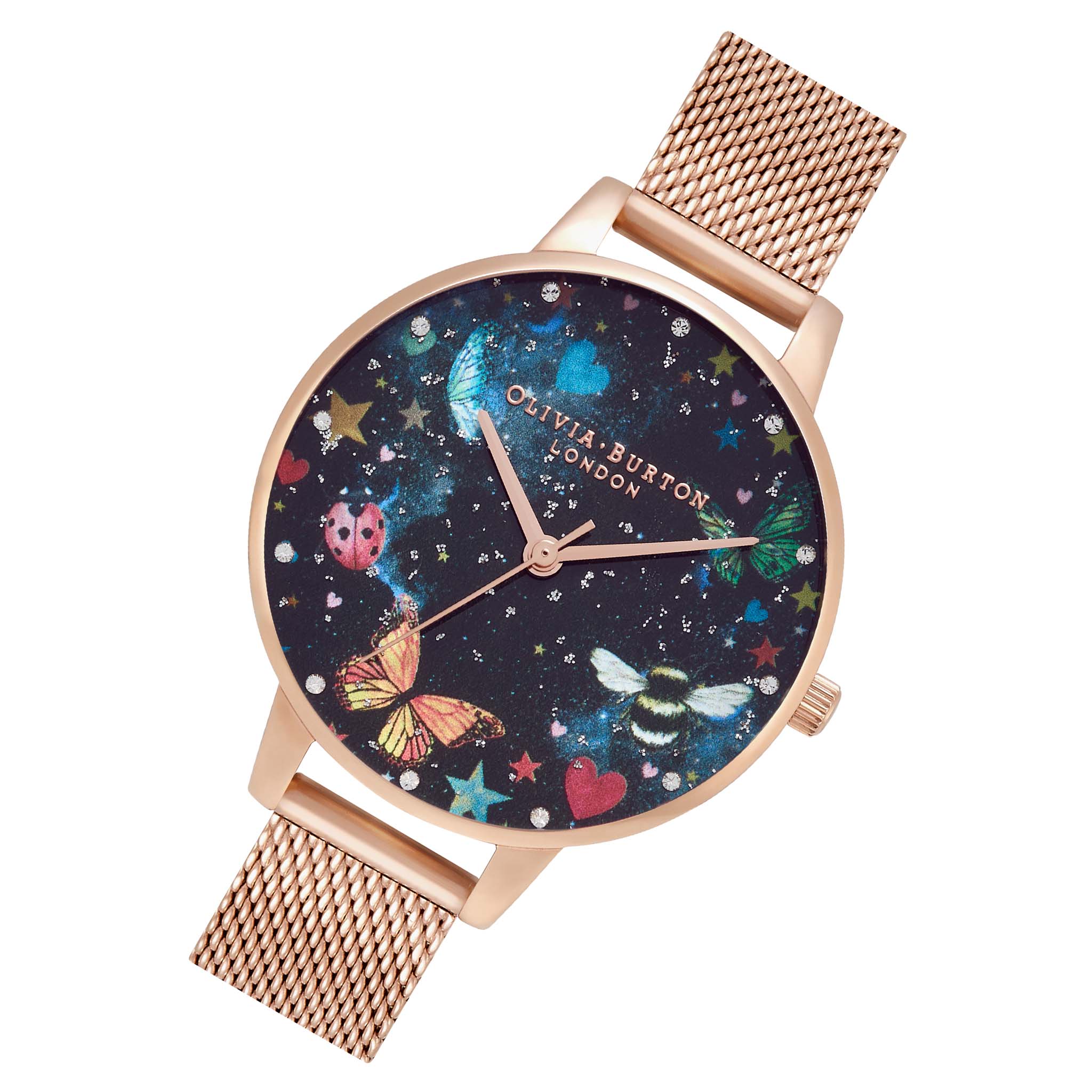 Olivia Burton Night Garden Demi Dial Rose Gold Mesh Women's Watch - OB16WG90
