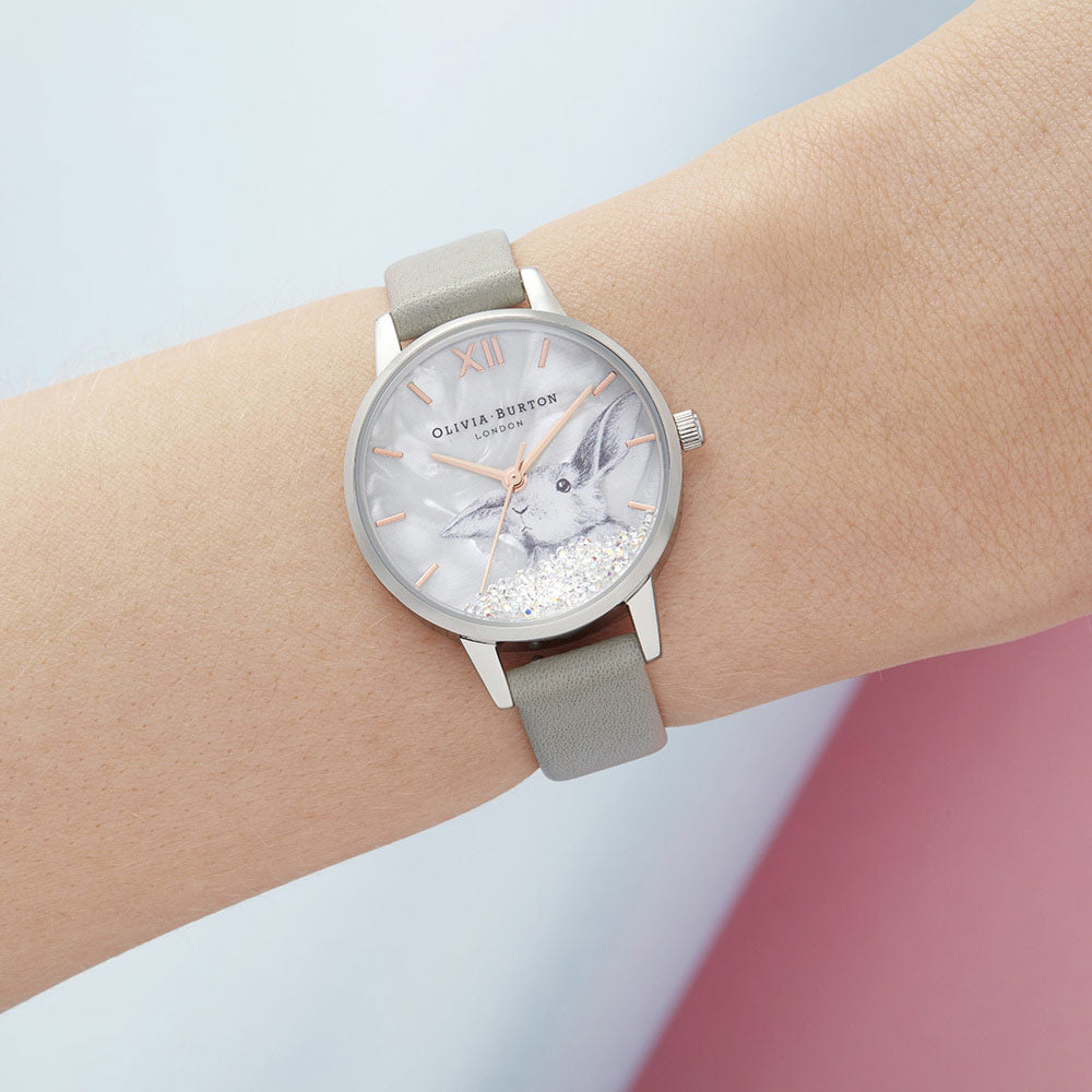 Olivia Burton Snow Globe Grey Leather Women's Watch - OB16WL86