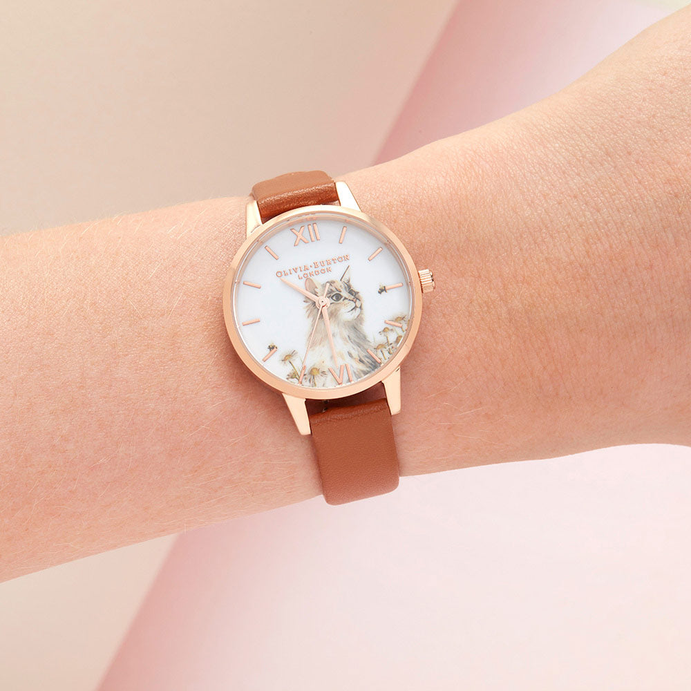 Olivia Burton Illustrated Animals Honey Tan Leather Ladies Watch - OB16WL87