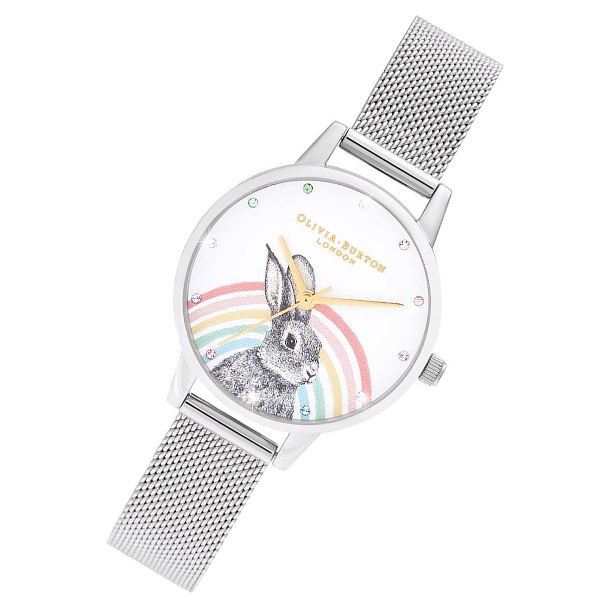Olivia Burton Illustrated Animals Rainbow Bunny Silver Mesh Women's Watch - OB16WL89
