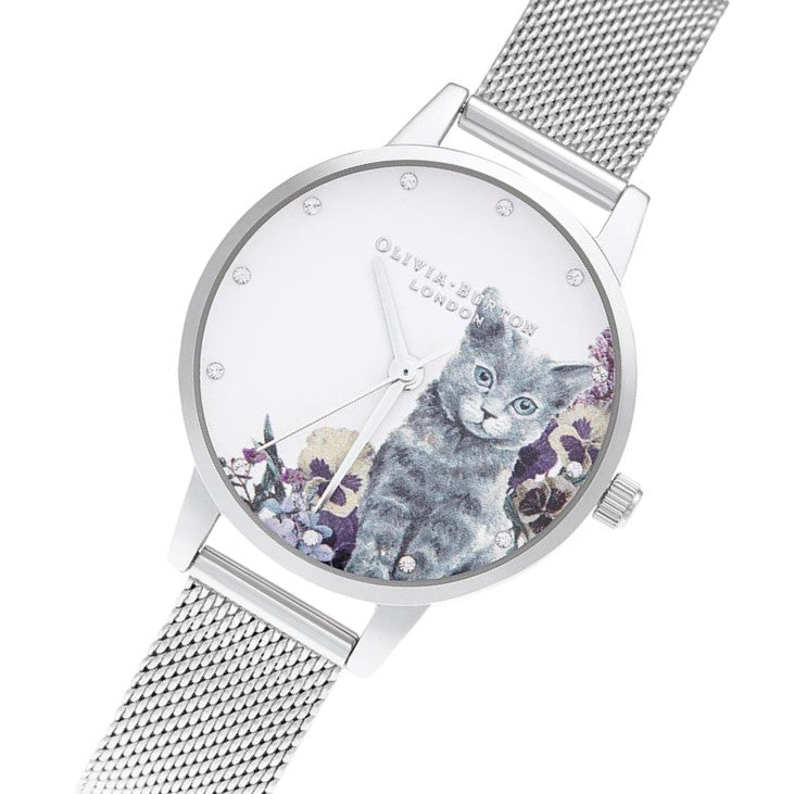 Olivia Burton Illustrated Animals Silver Mesh Women's Watch - OB16WL91
