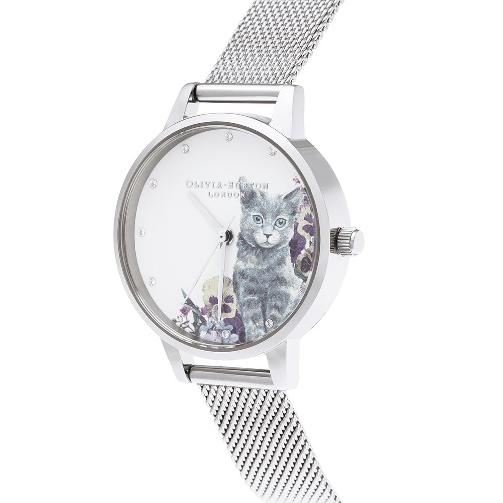 Olivia Burton Illustrated Animals Silver Mesh Women's Watch - OB16WL91