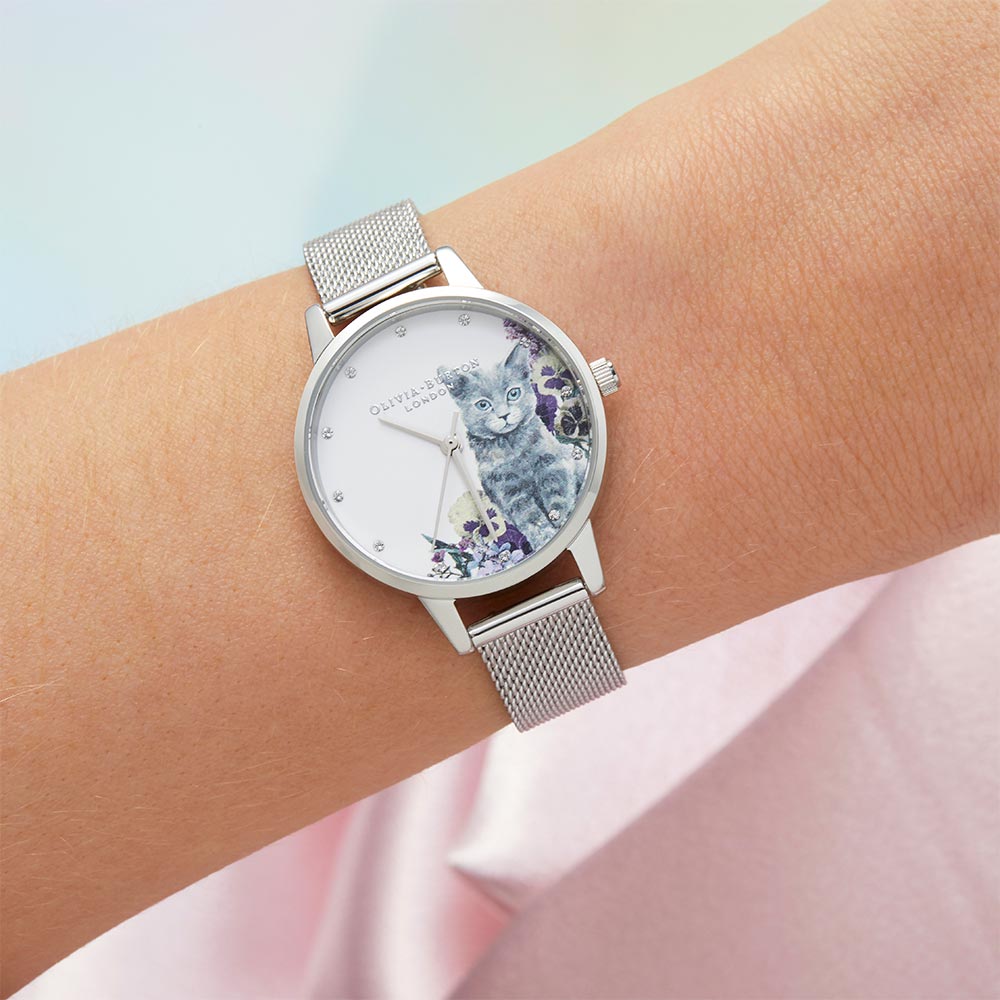 Olivia Burton Illustrated Animals Silver Mesh Women's Watch - OB16WL91