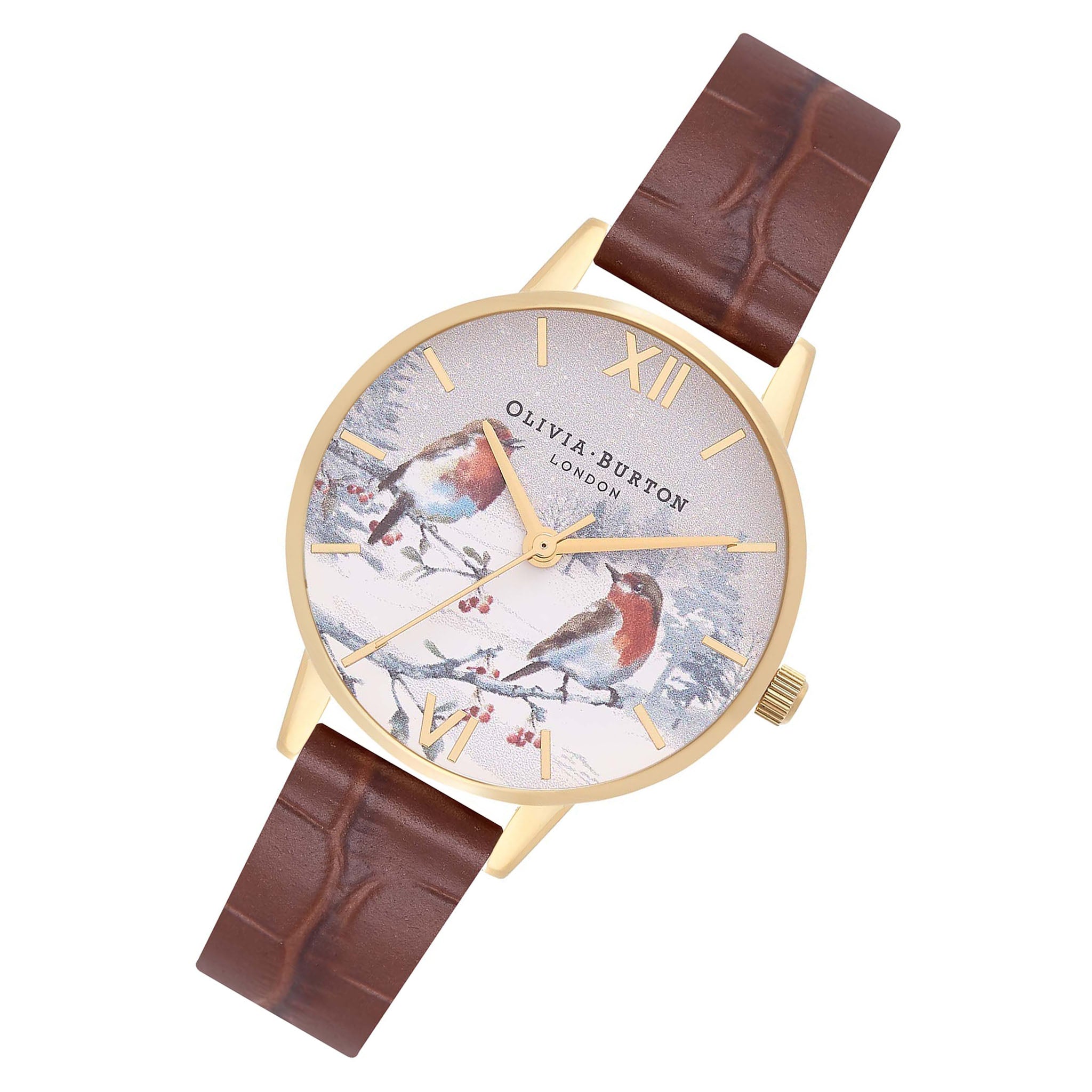 Olivia Burton Winter Wonderland Robins Midi Dial Brown Croc Gold Wom The Watch Factory Australia