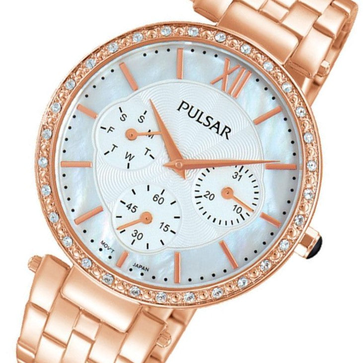 Pulsar Crystal Encrusted Rose Gold Ladies Watch -  PP6214X