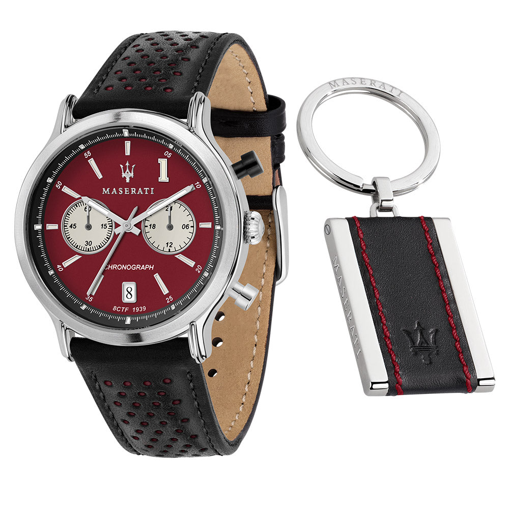 Maserati Epoca Limited Edition 42mm Black Leather Men's Watch & Keychain Set - R8871638002